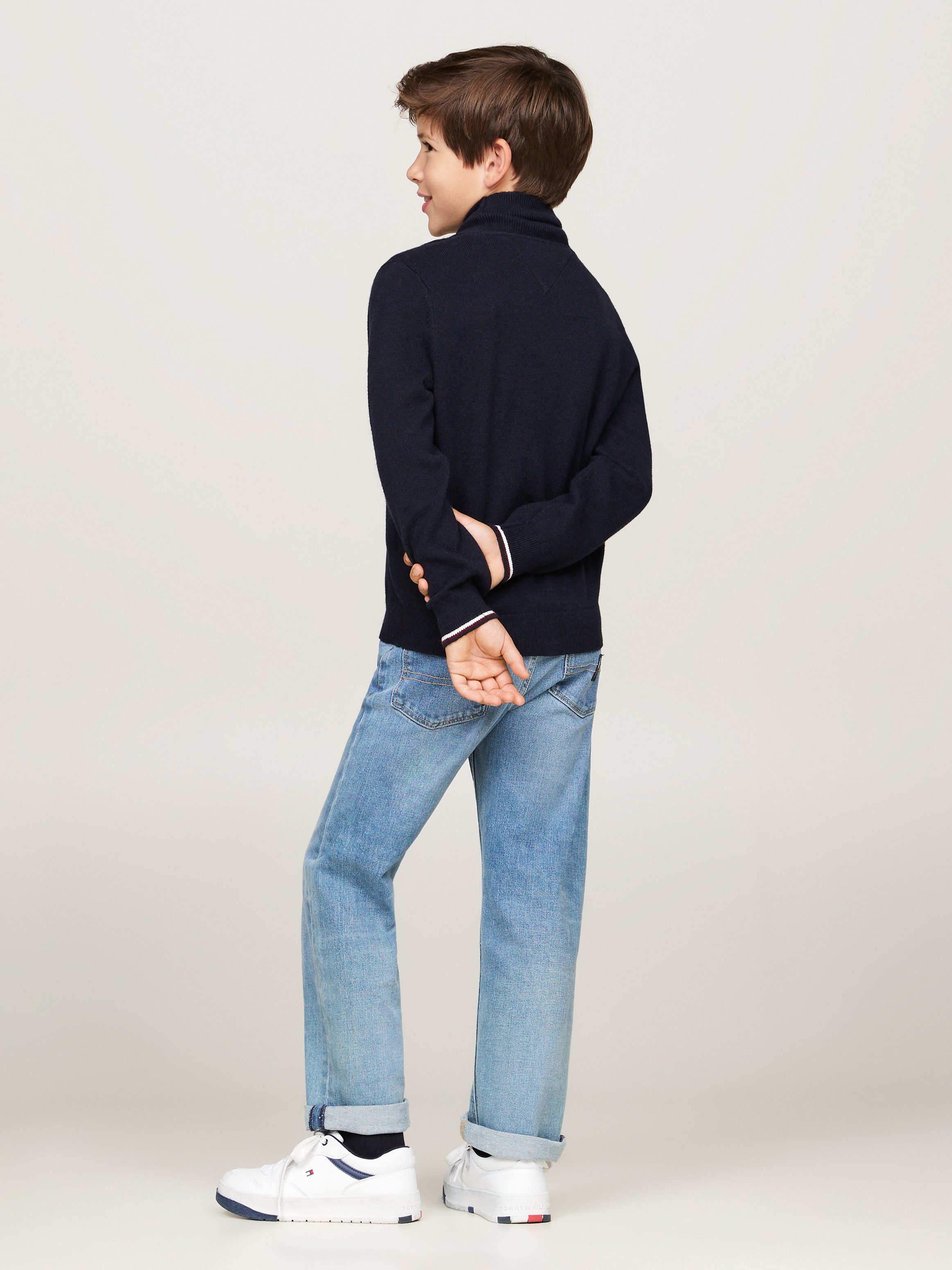Tommy Hilfiger Gebreide trui ESSENTIAL REG TURTLENECK SWEATER met contraststrepen, logo borduring