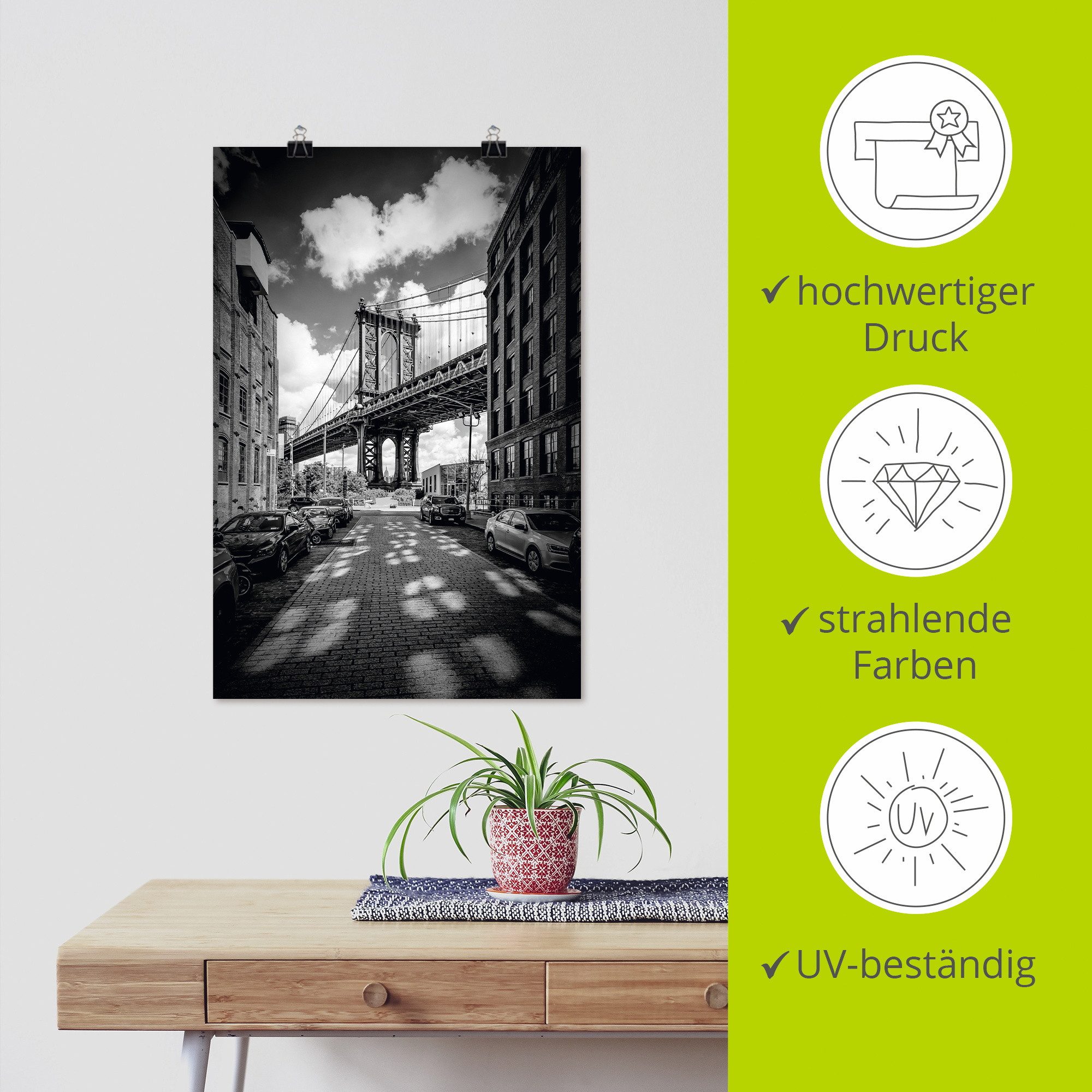 Artland Artprint Manhattan Bridge in Brooklyn, New York als artprint op linnen, poster in verschillende formaten maten