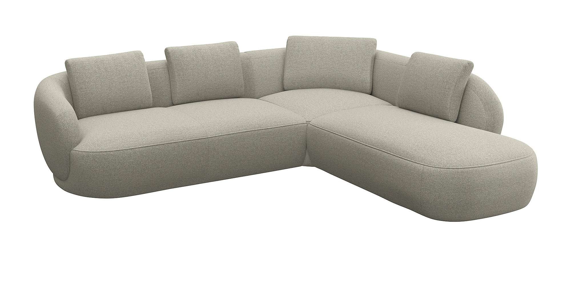 FLEXLUX Hoekbank Torino, rond, L-vorm, bankhoek met ottomane Modern, organisch bankontwerp, koudschuim, golfvering