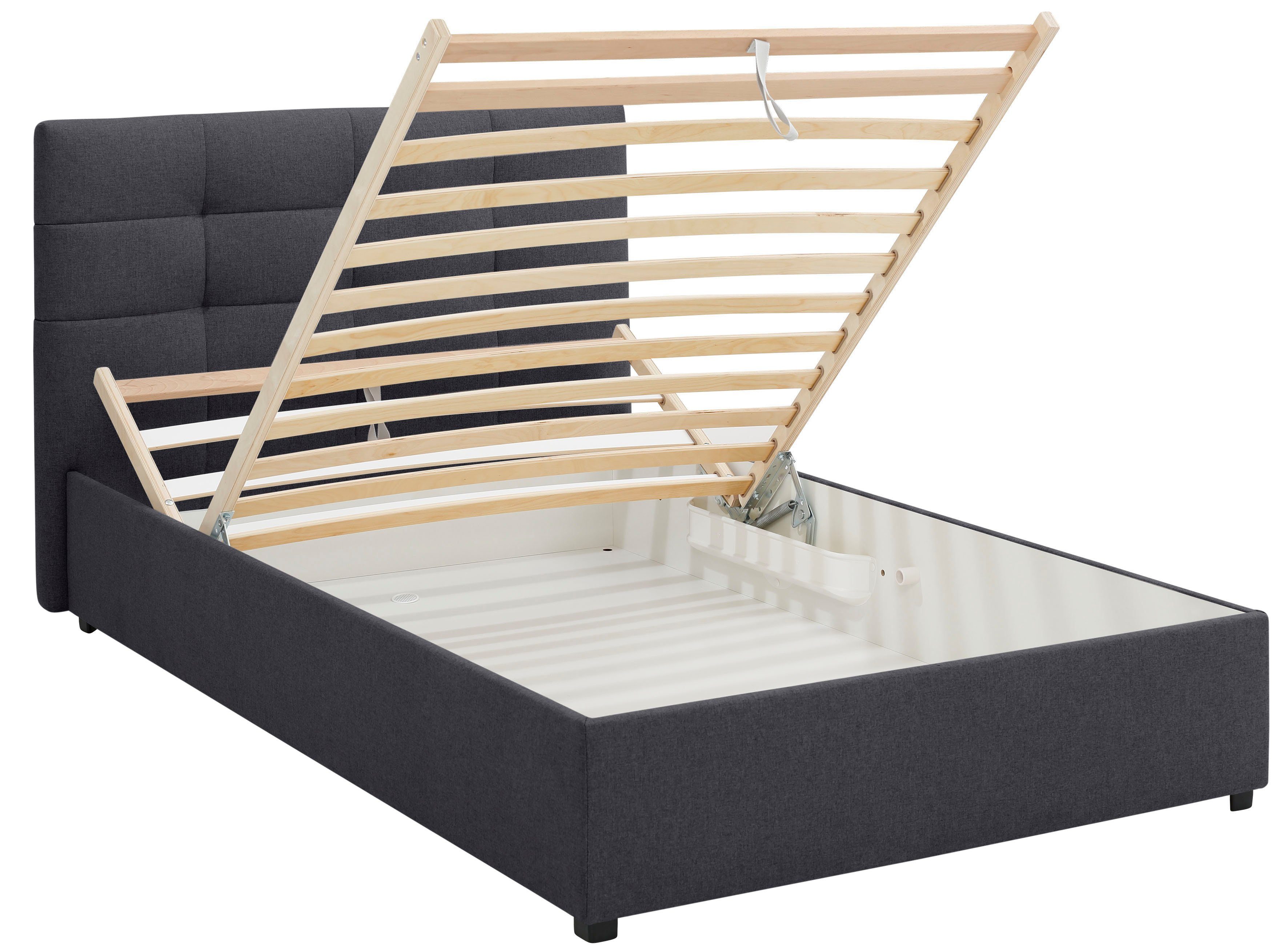 Lüttenhütt Gestoffeerd bed Endres met bedkist, naar keuze zonder matras/lattenbodem of incl. matras