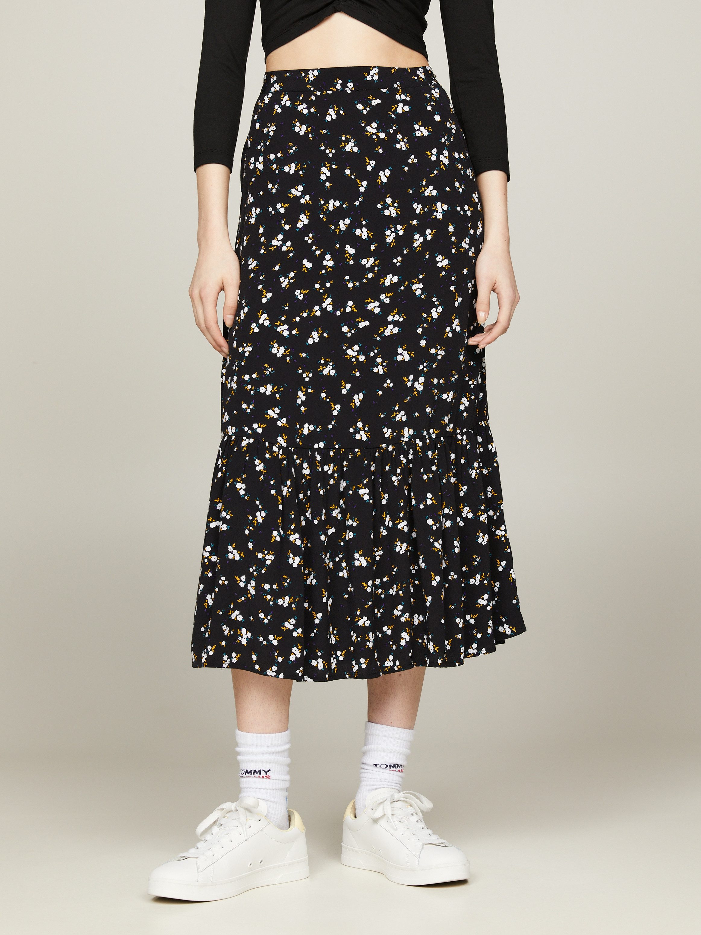 Tommy Jeans Curve Rok in a-lijn TJW FLORAL RUFFLE MIDI SKIRT EXT