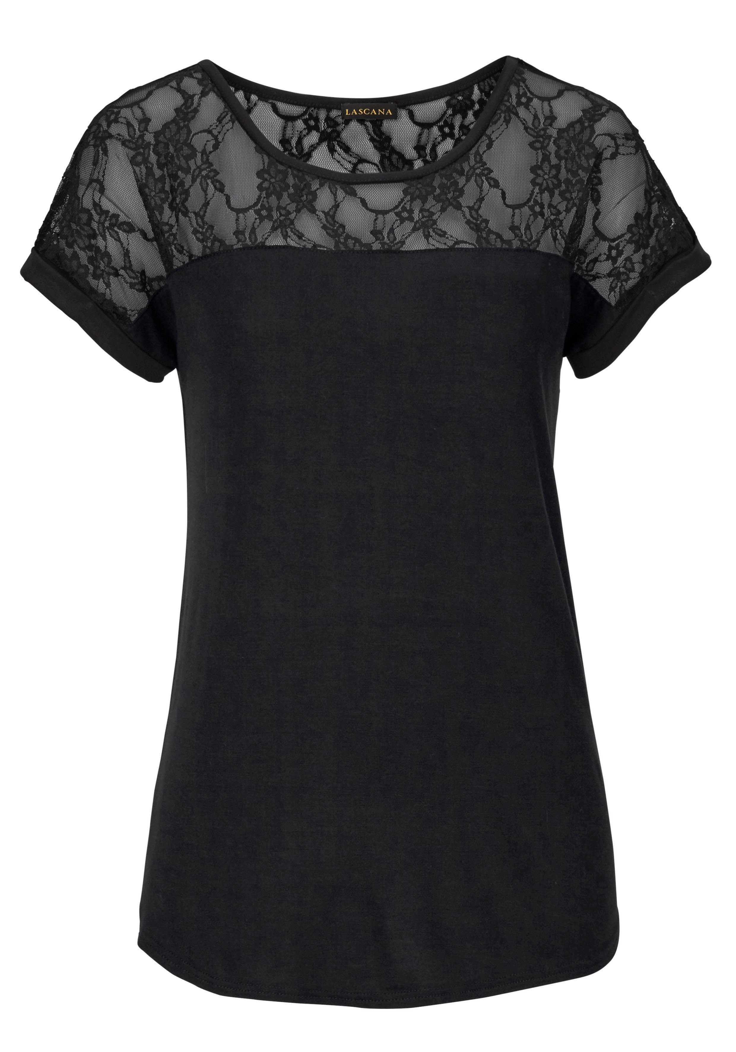 Lascana Strandshirt met kanten inzet, t-shirt, shirt met korte mouwen, elegant