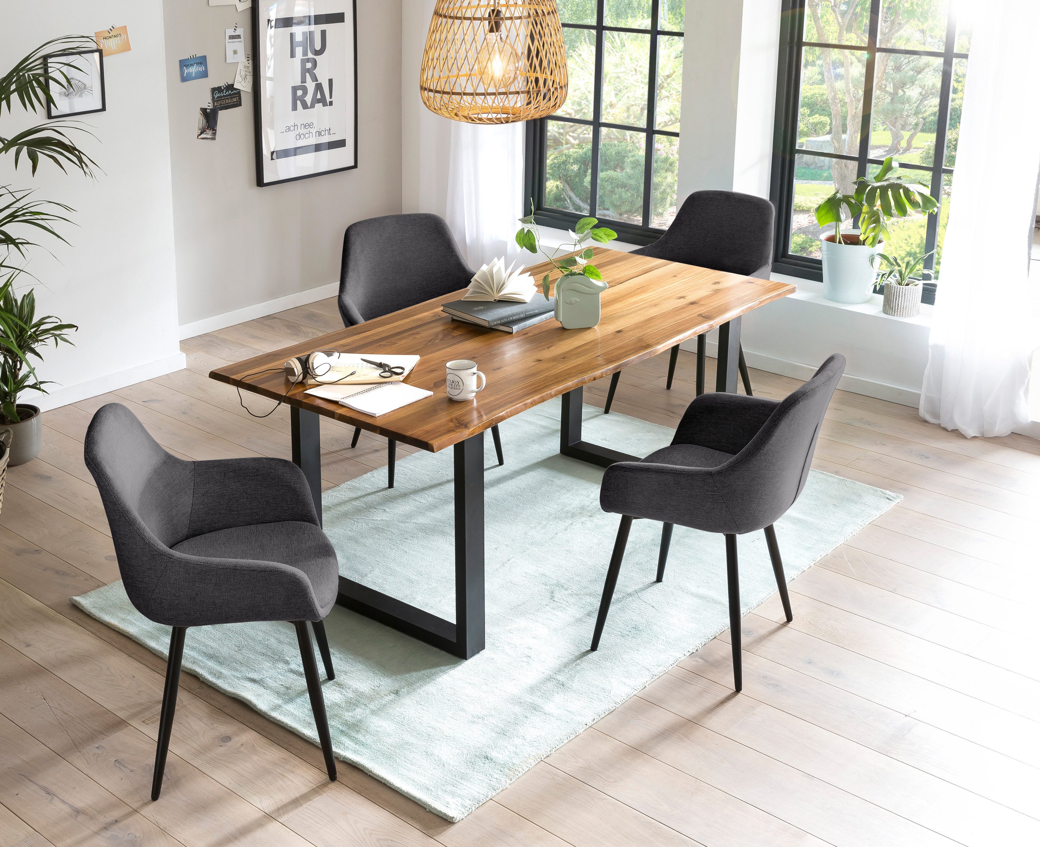 SalesFever Eethoek Tafelblad met echte boomranden (set, 5-delig) eethoeken grijs