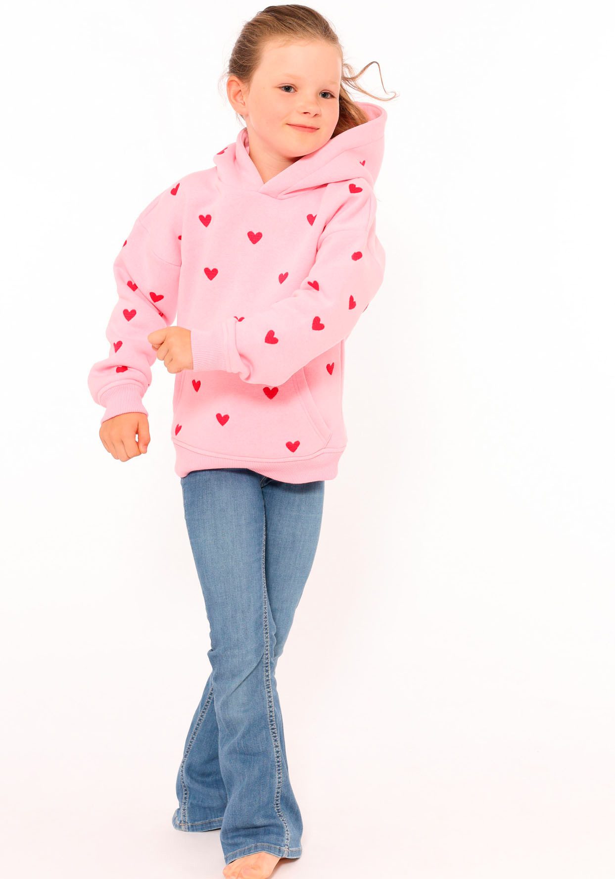 Zwillingsherz Hoodie Hearts Kids met geborduurde harten allover voor meisjes