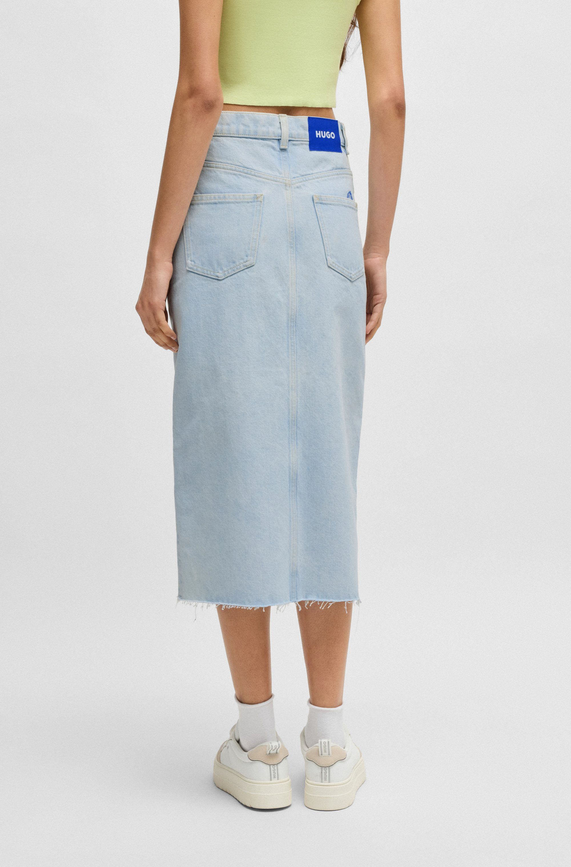 HUGO Blue Jeans rok Galita met franjes aan de zoom midi rok