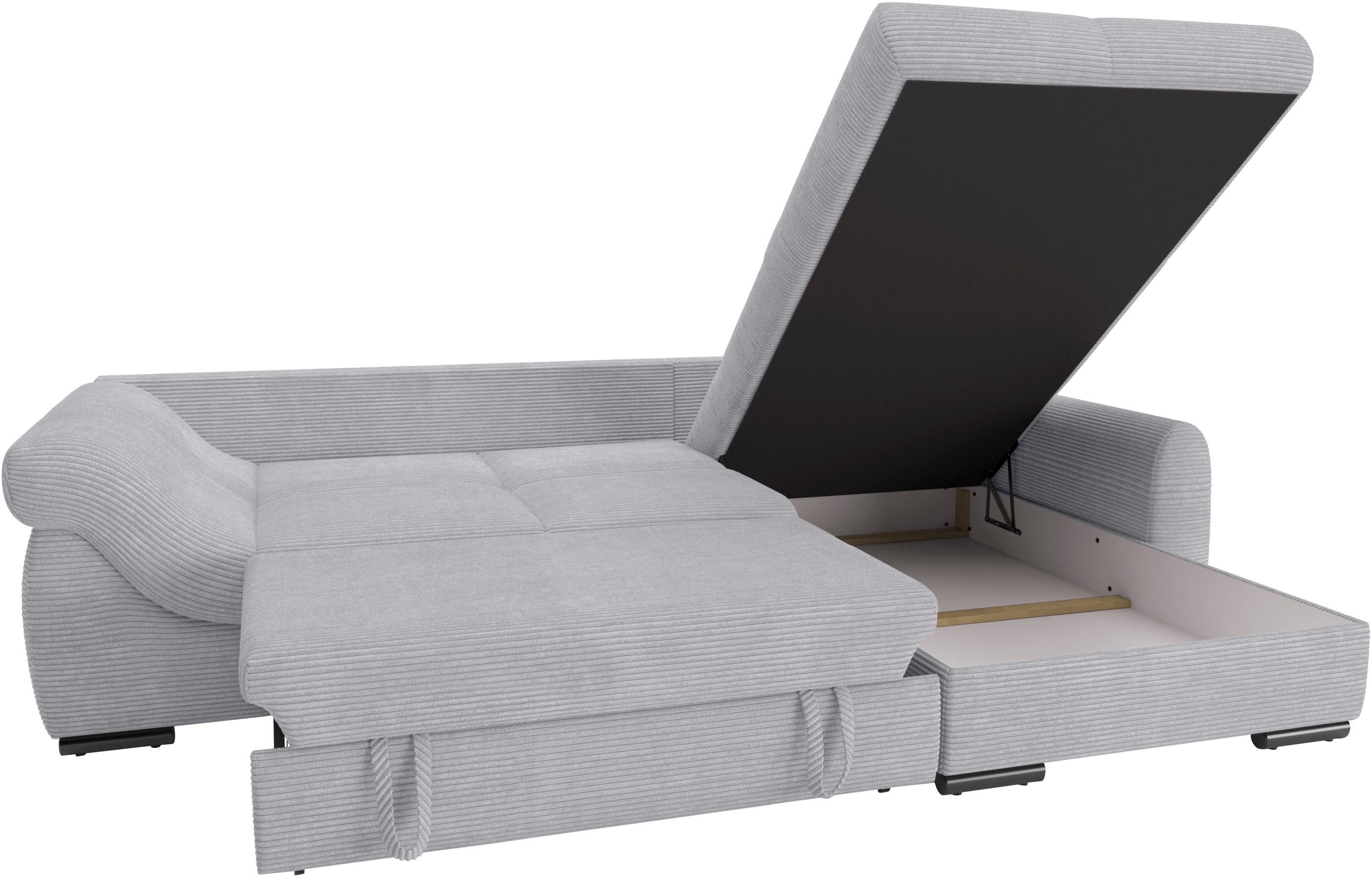 Mr. Couch Hoekbank Livorno L-vorm incl. hoogslaper beduitbreiding, xl bedbox wit gecoat