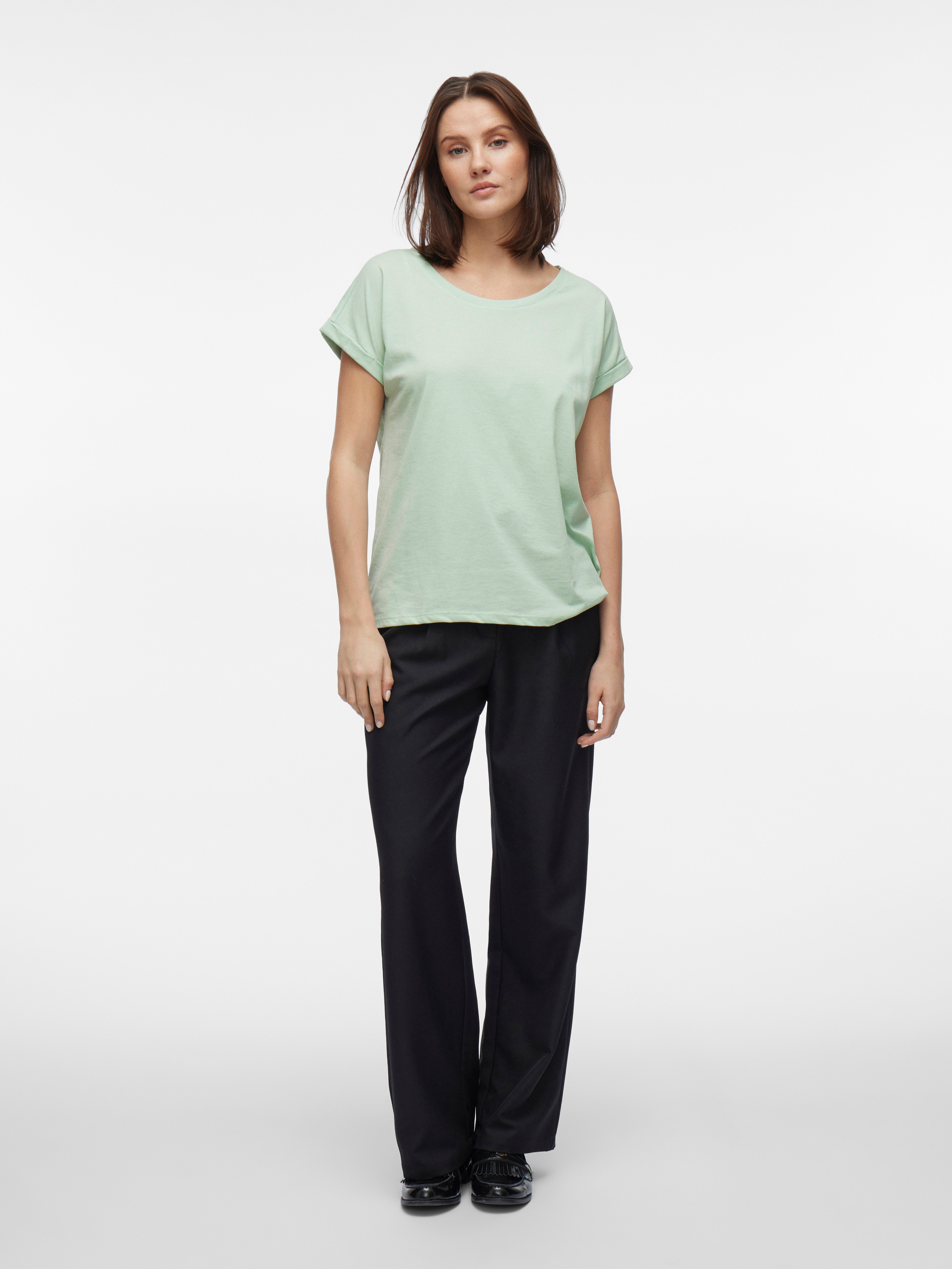 Vila Shirt met ronde hals VIDREAMERS NEW PURE T-SHIRT SU-NOOS Basic dames T-shirt met ronde hals en omgeslagen mouwen