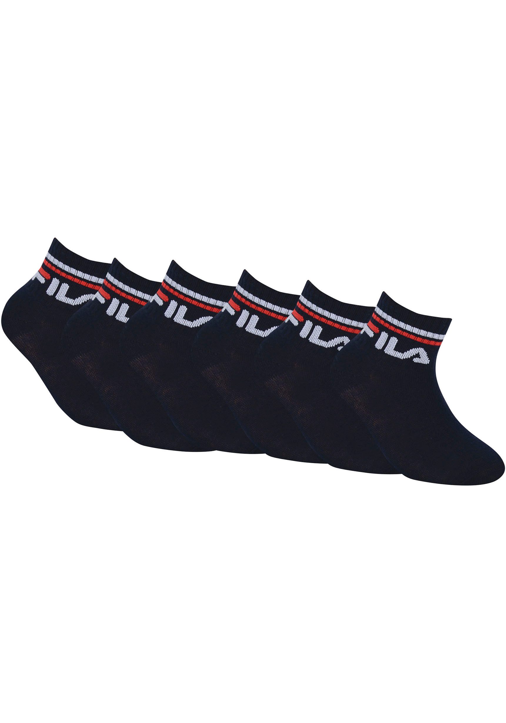 Fila Korte sokken JUNIOR UNISEX QUARTER PLAIN SOCKS met gebreid logo in de ribband kindersokken (set 6 paar)