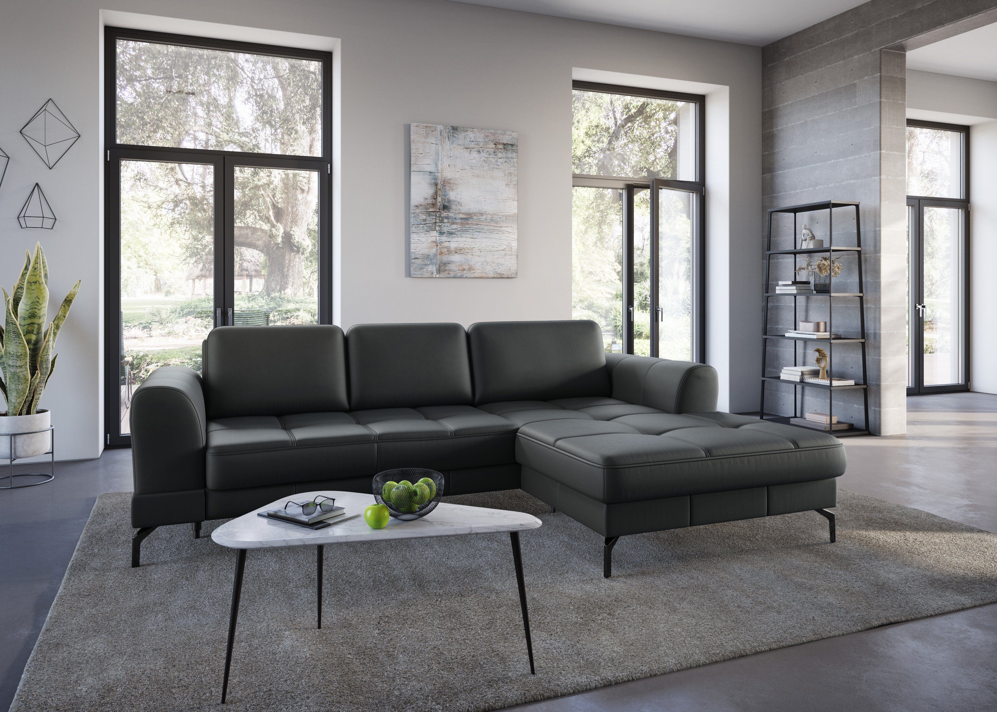 sit&more Hoekbank Bendigo L-vorm inclusief zitdiepteverstelling, bodemvrijheid 15 cm, 2 pootkleuren zwart, hoekbanken, Mega-récamier rechts, Met