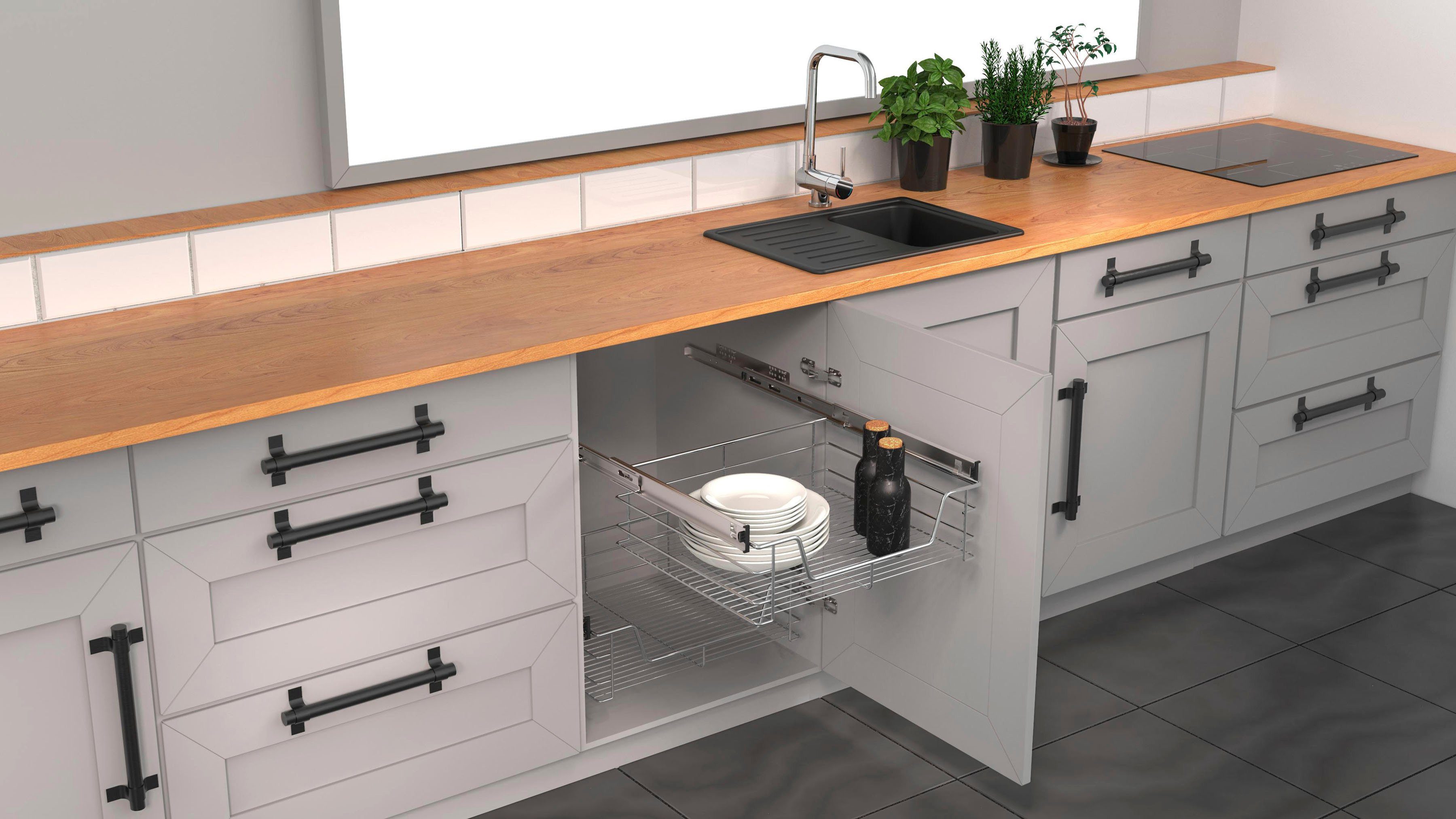 Schütte Lade Teleskopschublade Uittrekbare lade, 500 x 150 x 450 mm, voor breedte 60 cm, chroom