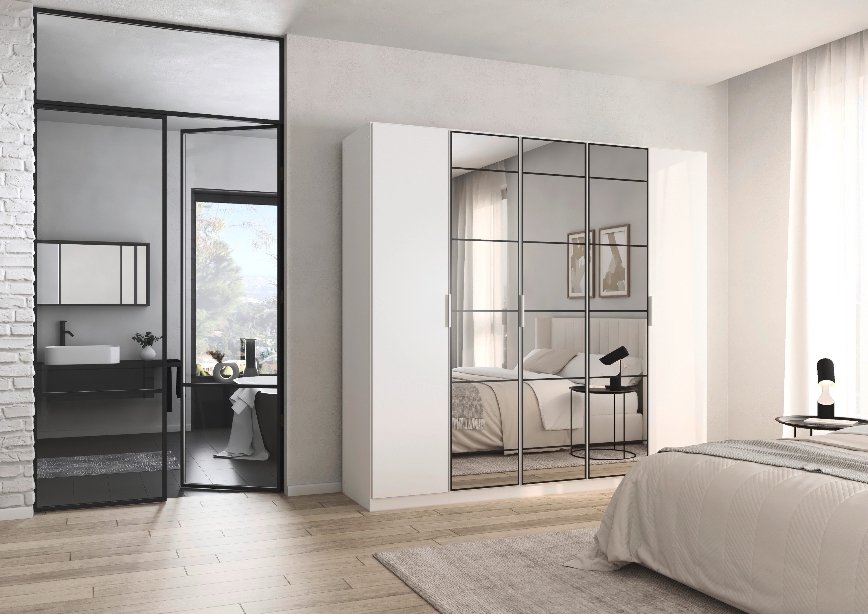 rauch Draaideurkast Kledingkast Kast Garderobe Slaapkamerkast ACERO Middeldeuren met spiegel in moderne loft-look MADE IN GERMANY
