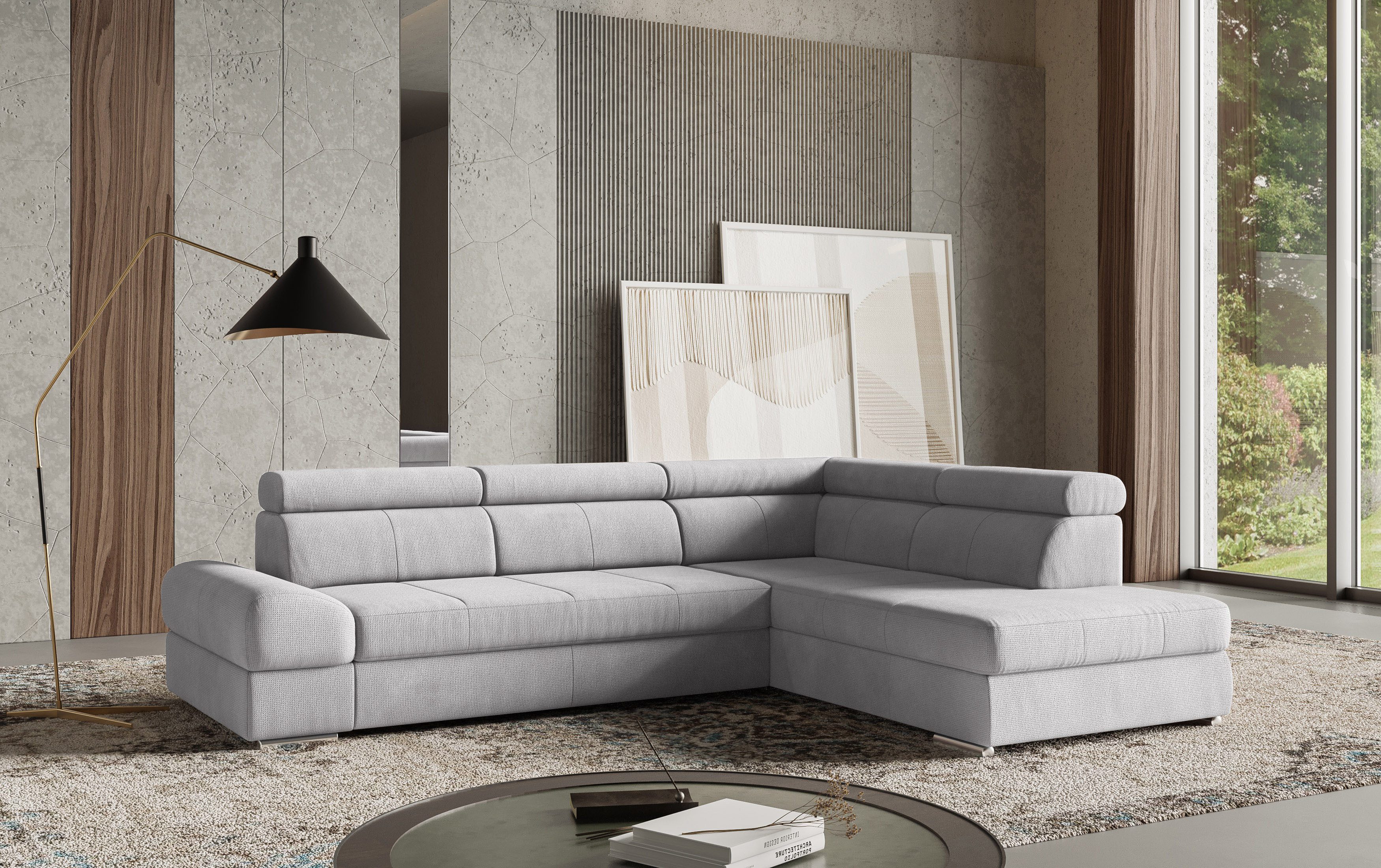 sit&more Hoekbank Broadway L-vorm met verstelbare hoofdsteunen, naar keuze met slaapfunctie zilver(kleur), hoekbanken, 270 cm
