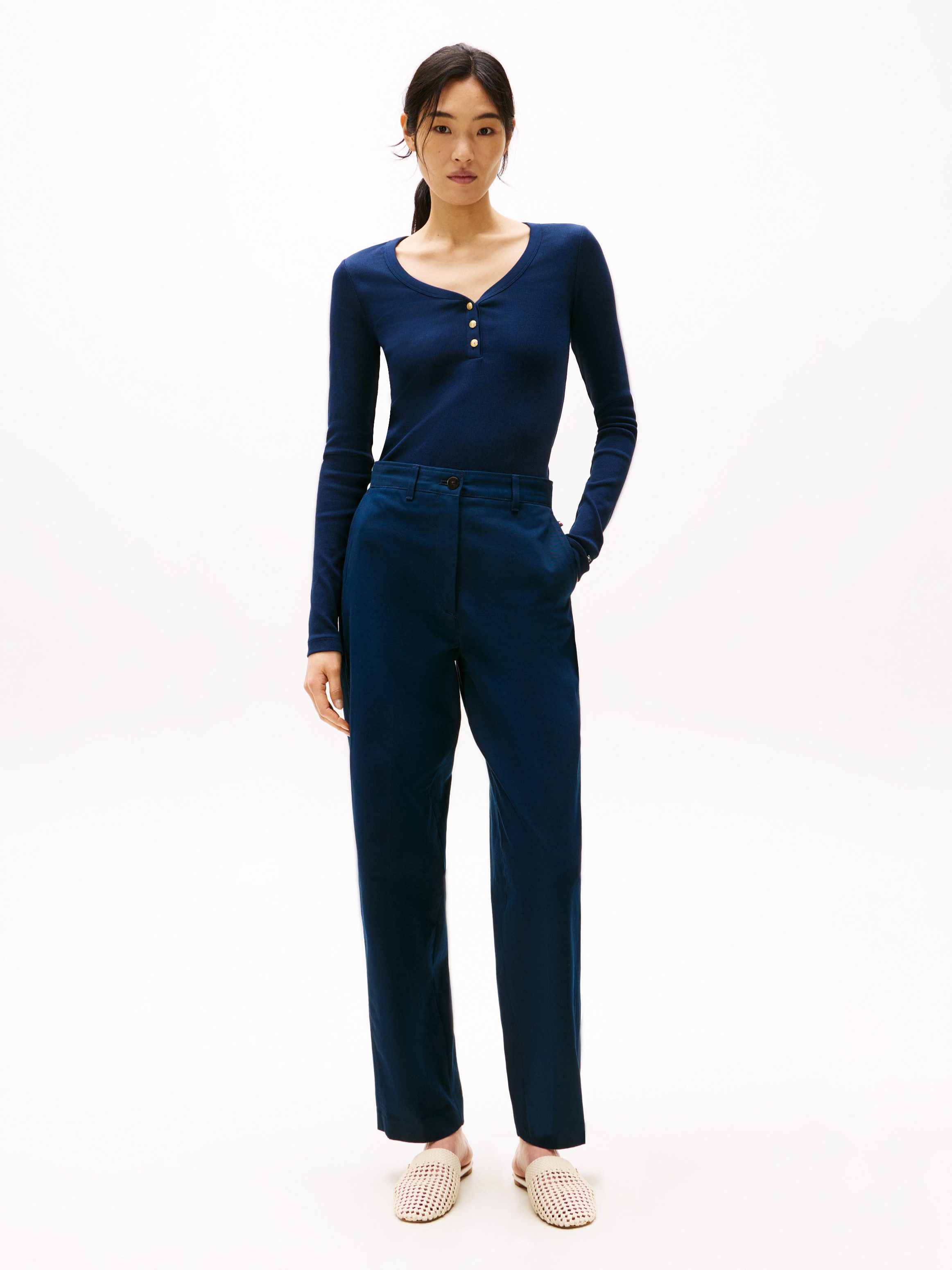 Tommy Hilfiger Shirt met lange mouwen SLIM HENLEY GB SCOOP-NK LS met ribstructuur, met metalen label