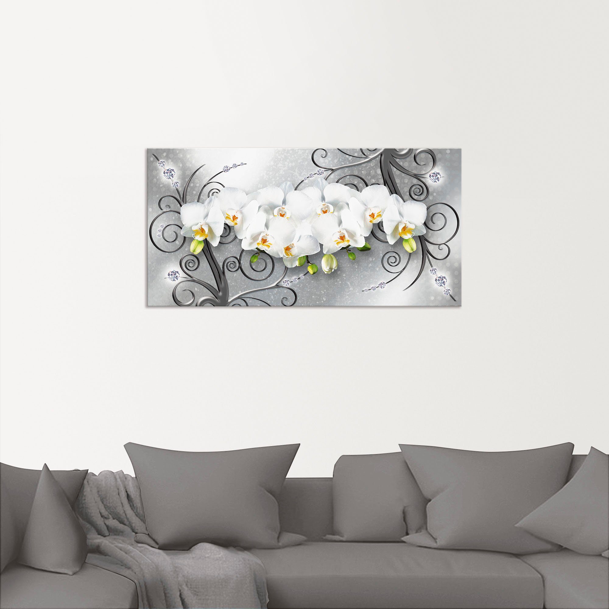 Artland Artprint Witte orchideeën op ornamenten als artprint van aluminium, artprint voor buiten, artprint op linnen, poster, muursticker