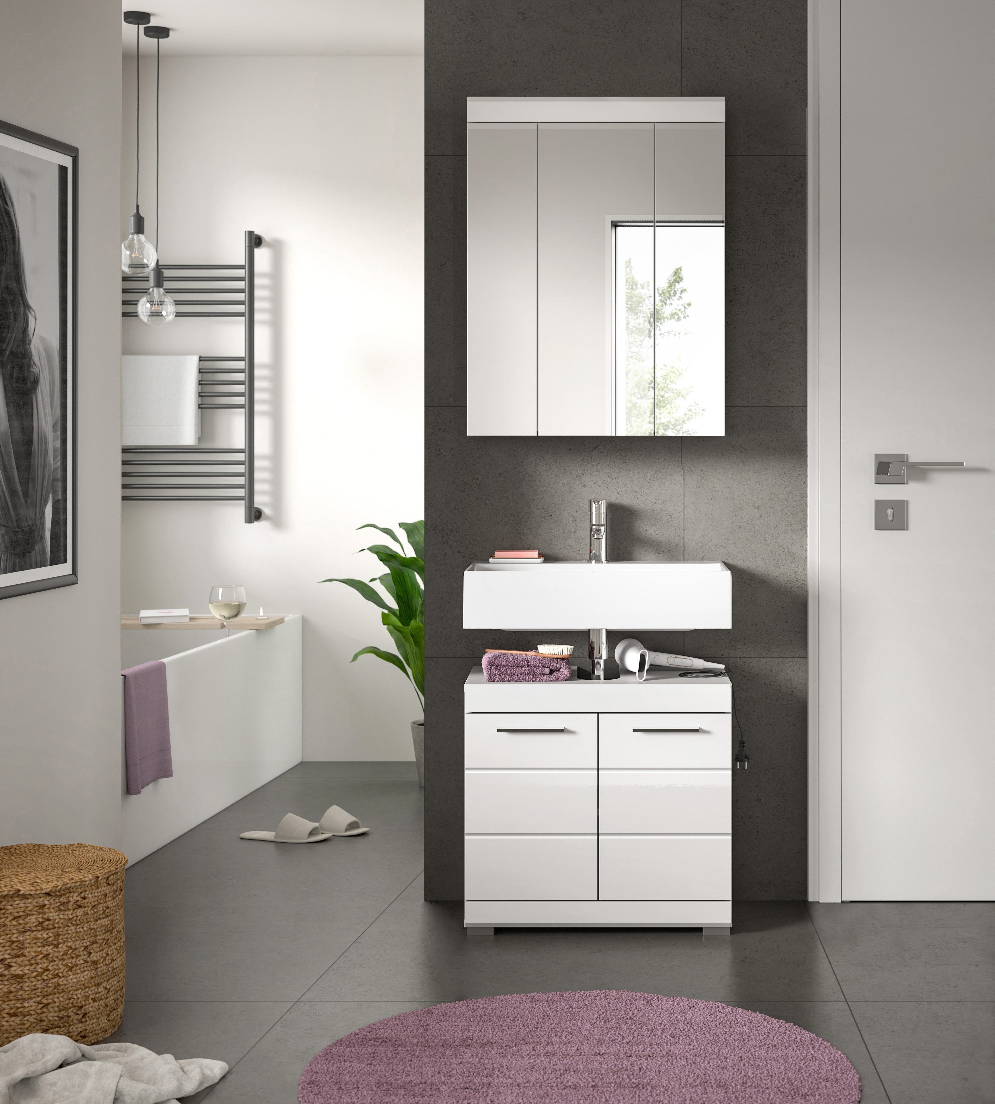INOSIGN Badkamerserie Siena, 2-delig, bestaande uit: onderkast voor wastafel, spiegelkast in verschillende kleuren verkrijgbaar, badkamermeubels, combinatie, badkamer (set, 2 stuks)
