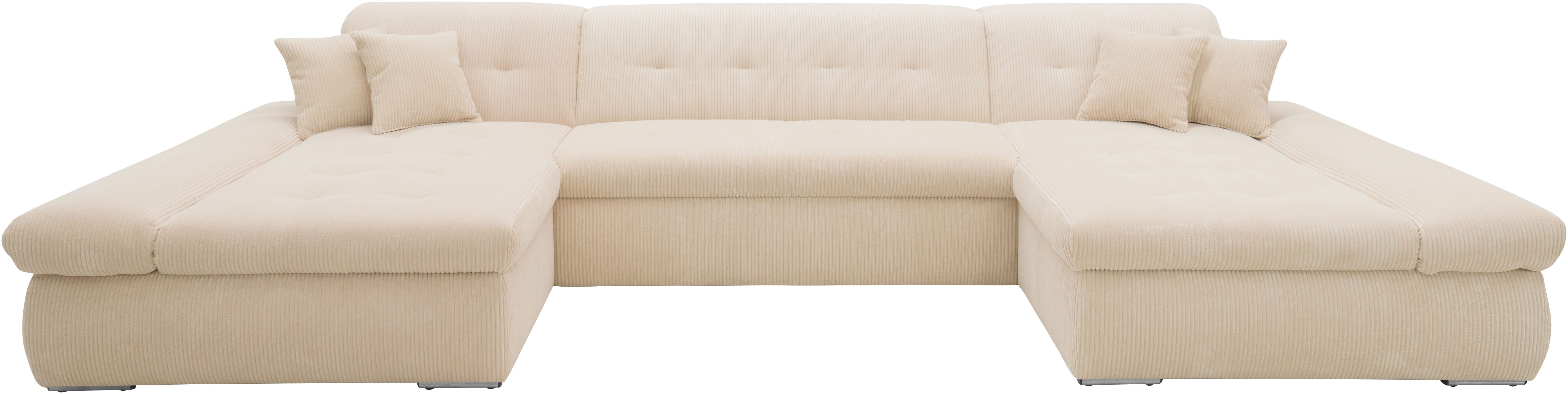DOMO collection Zithoek Moric optioneel met slaapfunctie en armleuningsverstelling, XXL U-vorm, aan beide zijden met recamière, incl. sierkussen, cord-bekleding