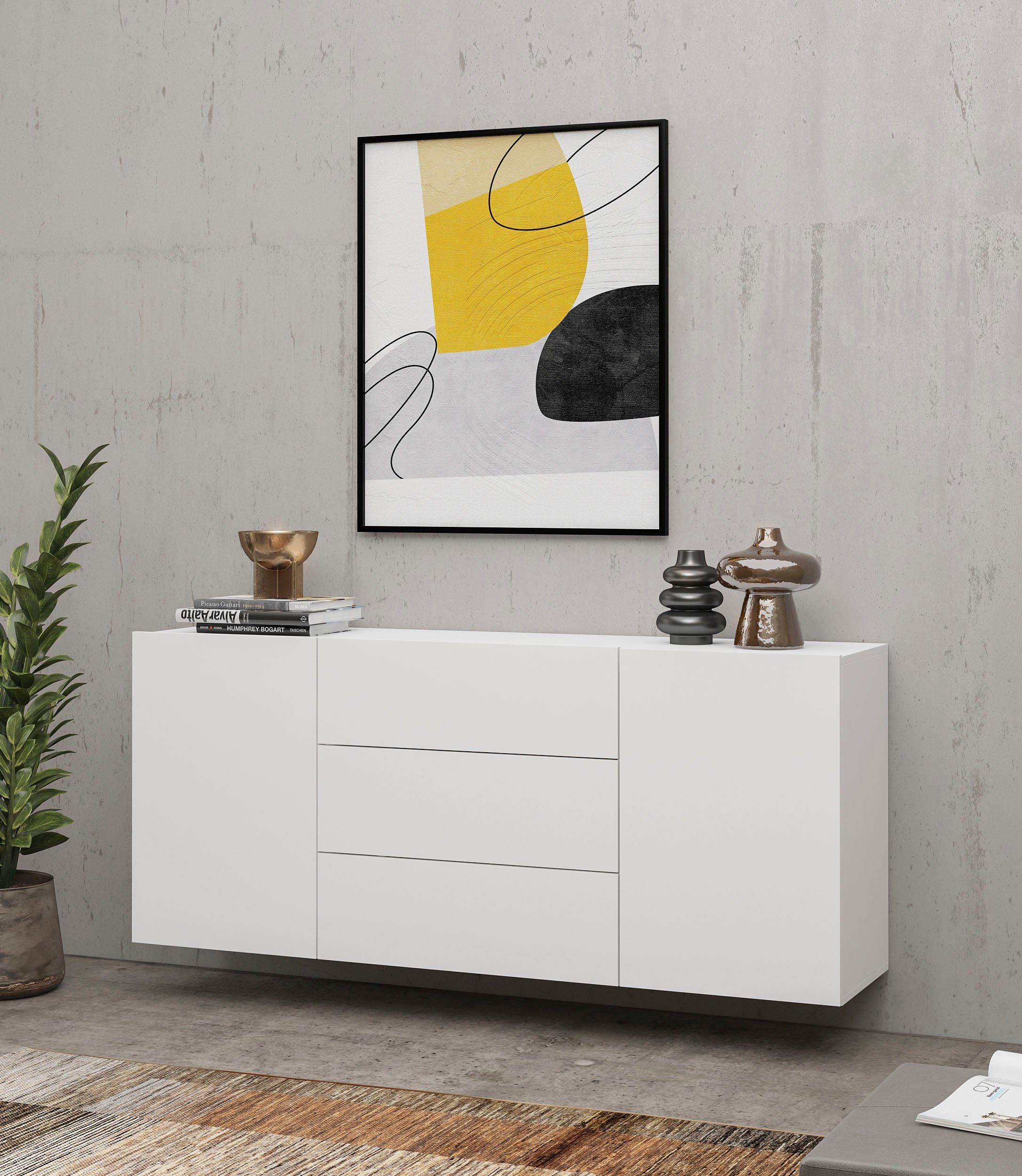 INOSIGN Dressoir Ava, breedte 140 cm, hangend en staand te monteren moderne grepless commode, ladekast, 2 deuren/3 lades