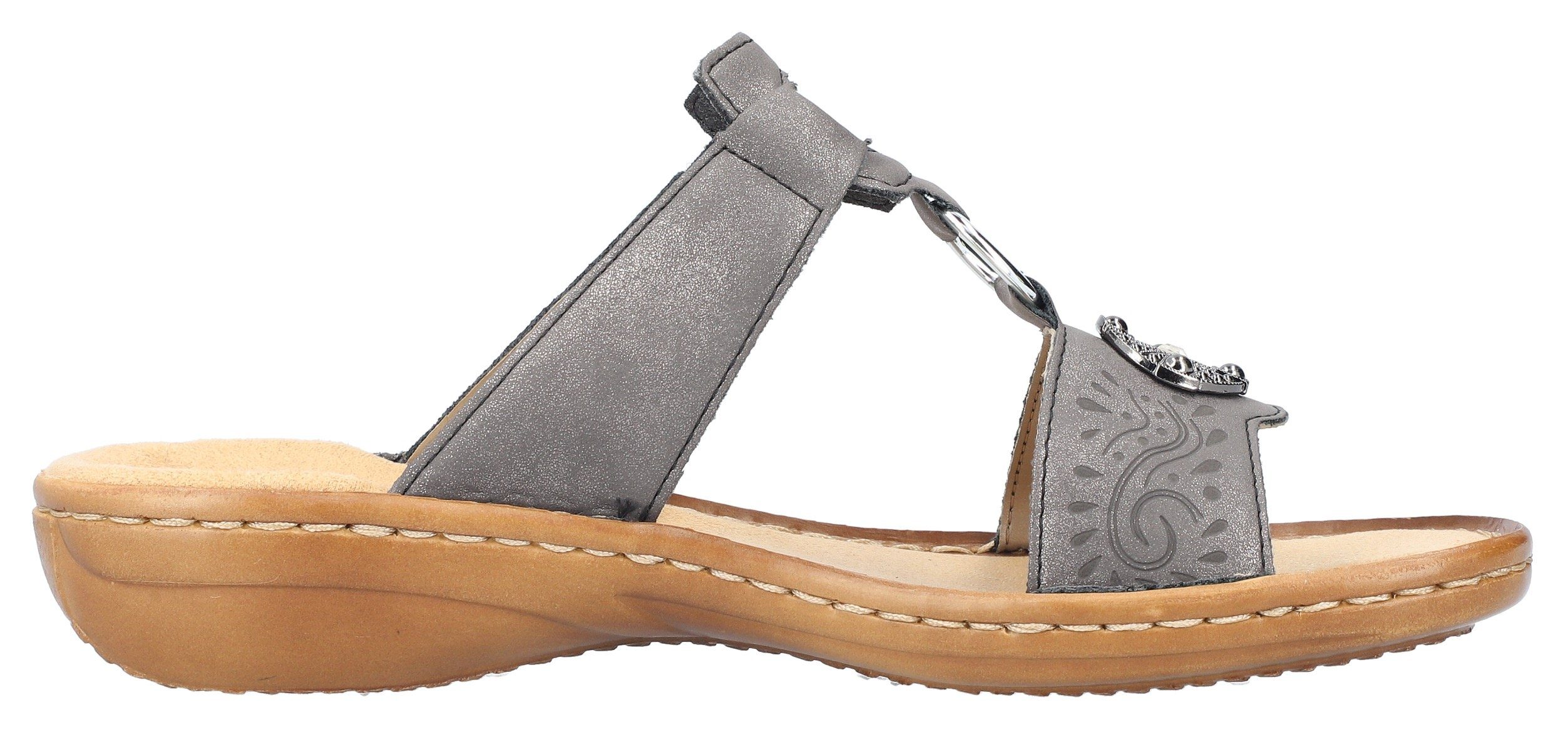 Rieker Slippers sleehak, zomerschoen, pantoffels met juwelenapplicatie