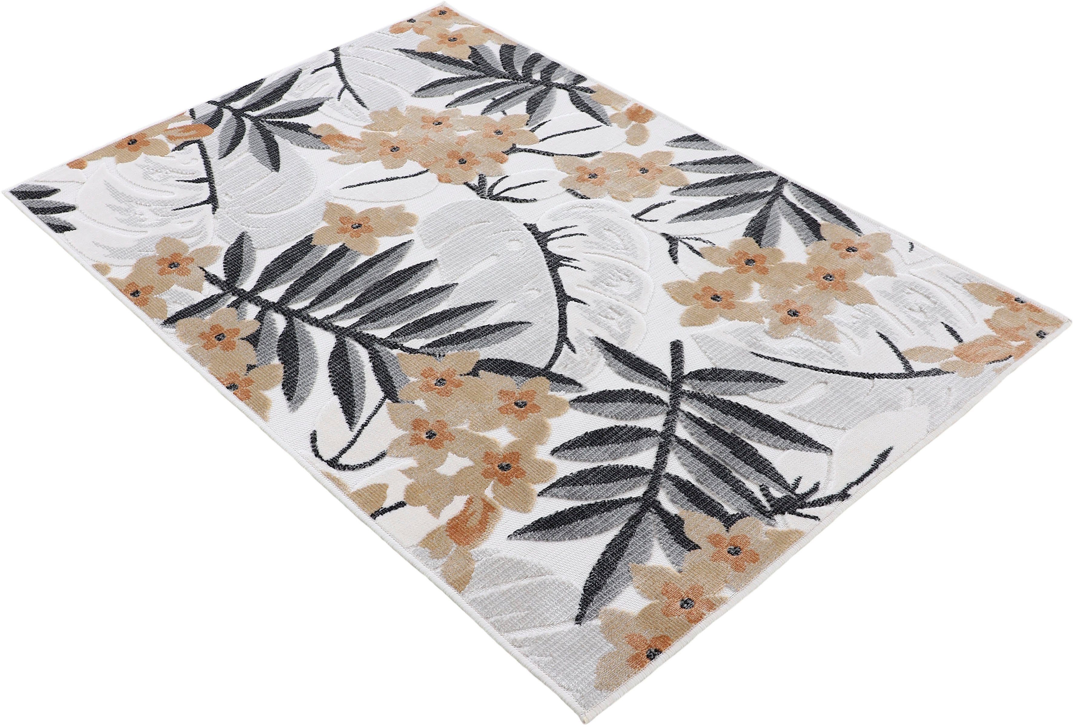 carpetfine Vloerkleed Deja 102 robust vlakweefsel, motief - florale palmbladeren, hoog-laag effect