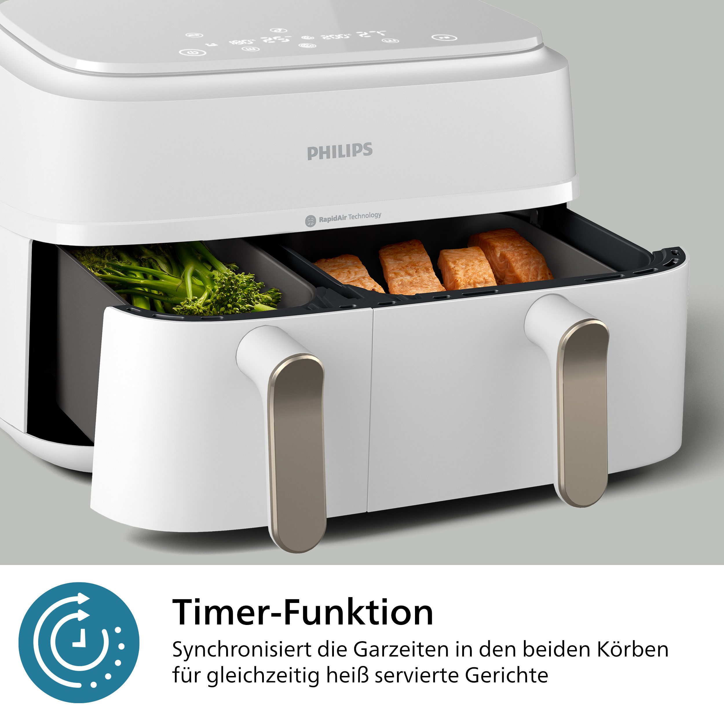 Philips Airfryer 3000 Dual Basket NA353/10, zwei Körbe mit 9L (3L+6L)