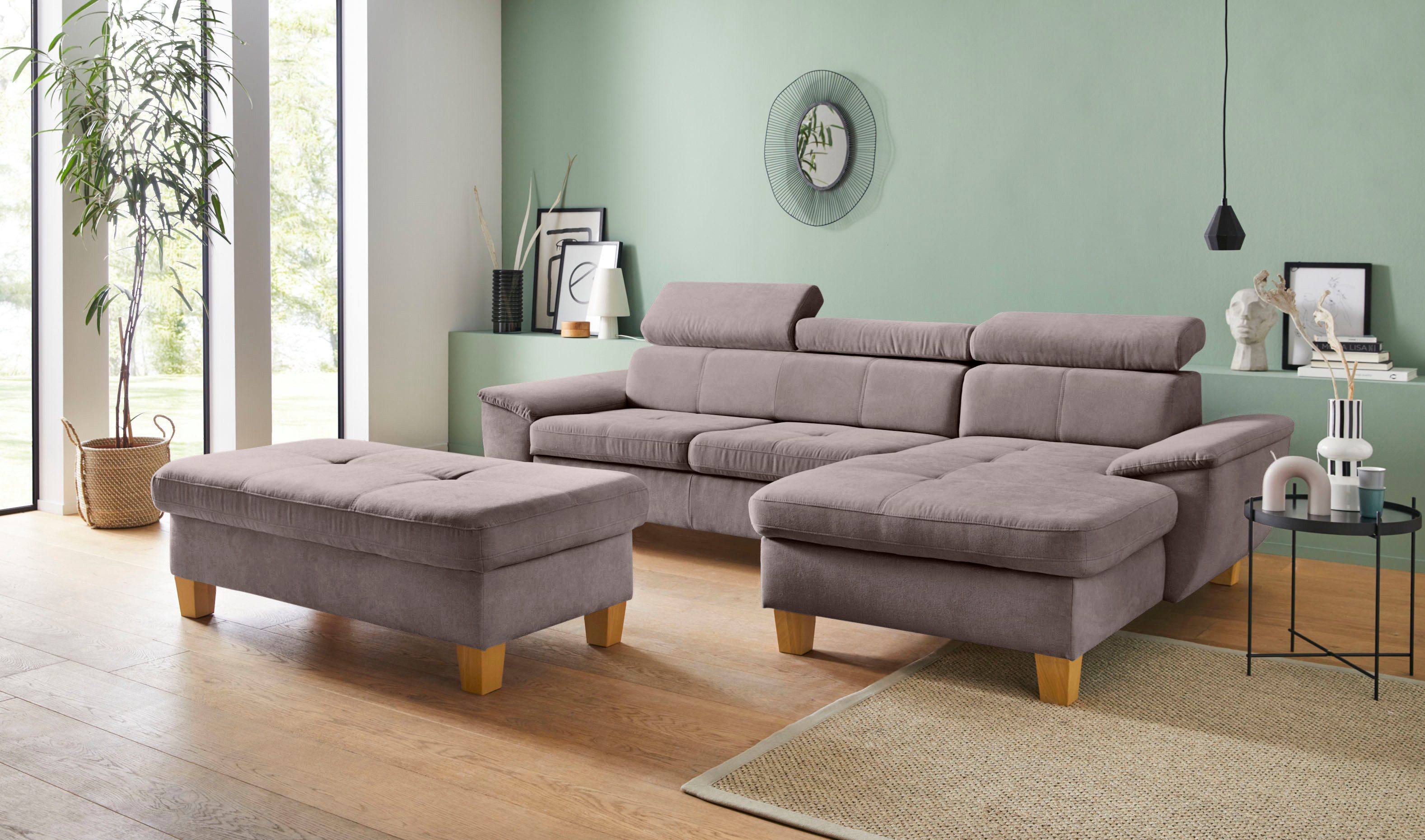 exxpo - sofa fashion Hoekbank Enya, uitgebreide afwerking, hoog zitcomfort, comfortabel, L-vorm inclusief verstelbare hoofdsteun, naar keuze met slaapfunctie en bedkist