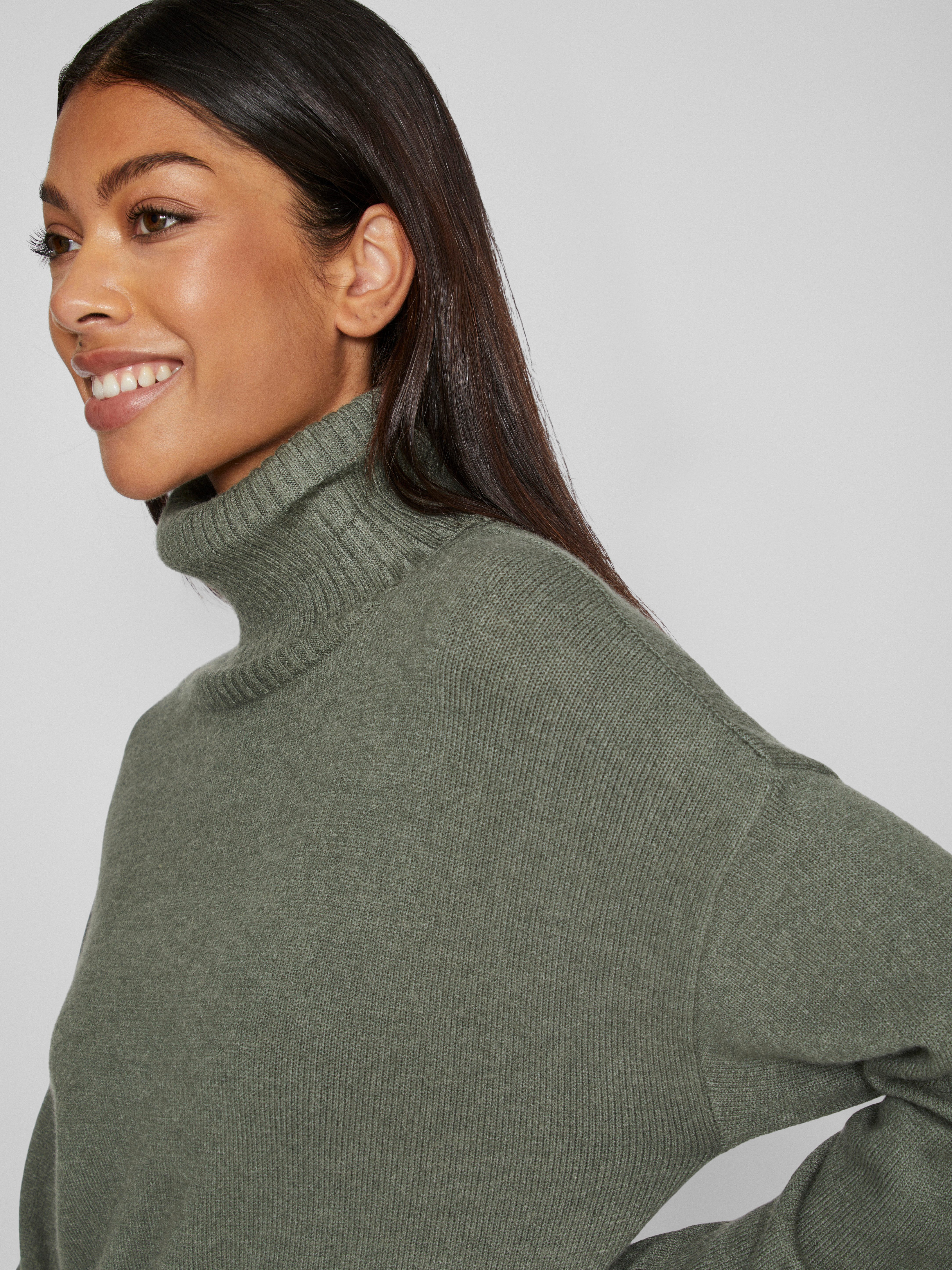 Vila Gebreide jurk VIRIL ROLL NECK L/S MIDI DRESS - NOOS