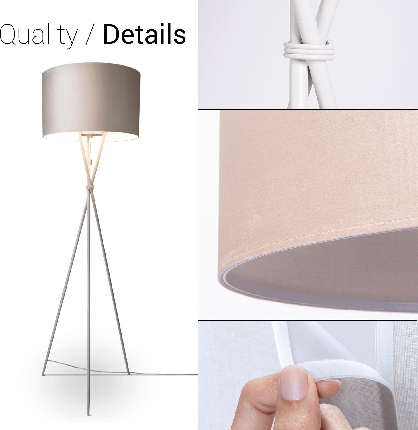 Paco Home Staande lamp Kate uni kleur Woonkamer driepoot vloerlamp velours hoogte 177,5cm filigraan E27