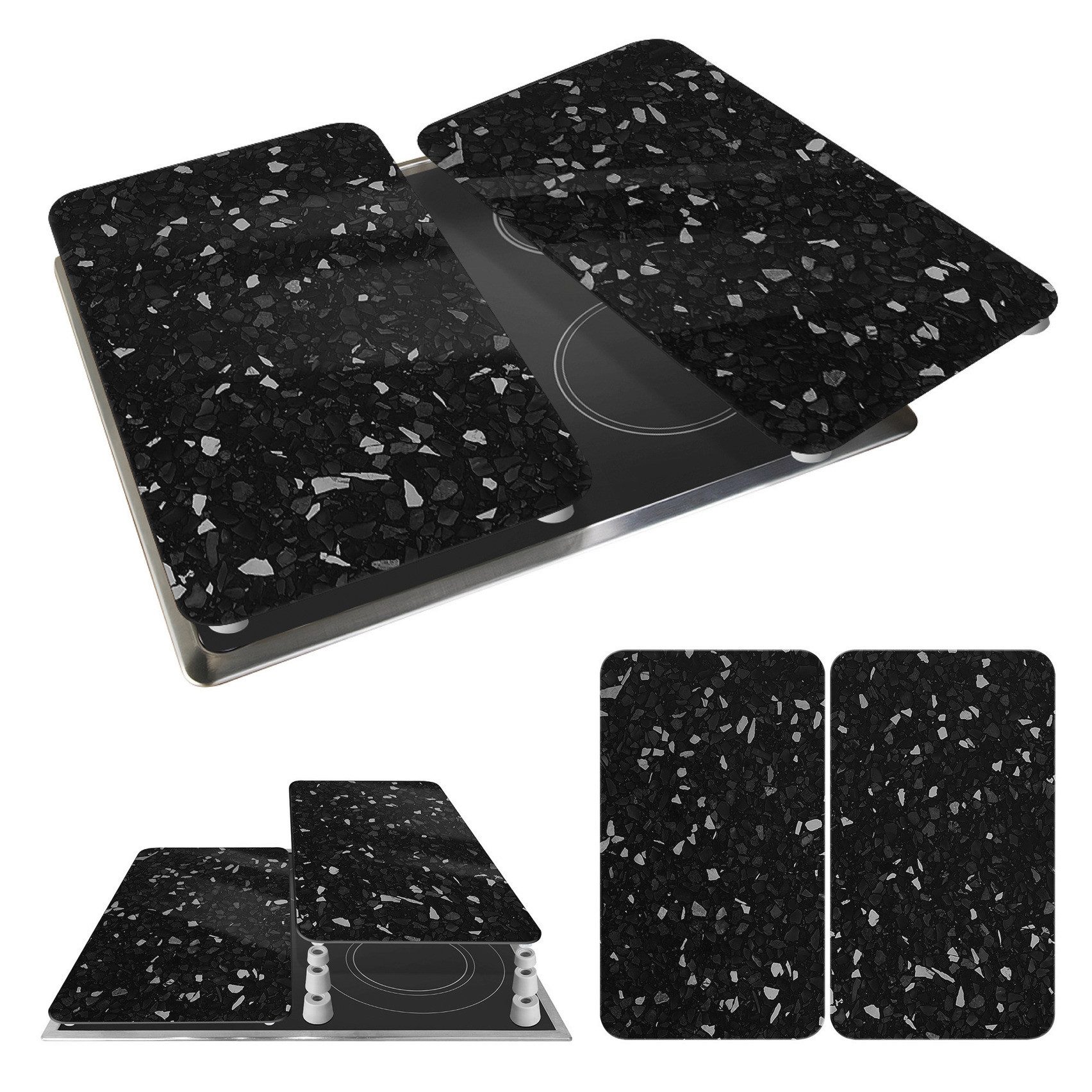 WENKO Kookplaatdeksel Universeel model Terrazzo Kookplaatafdekking voor alle soorten kookplaten, krasvast, met antislipvoetjes (set, 2-delig)