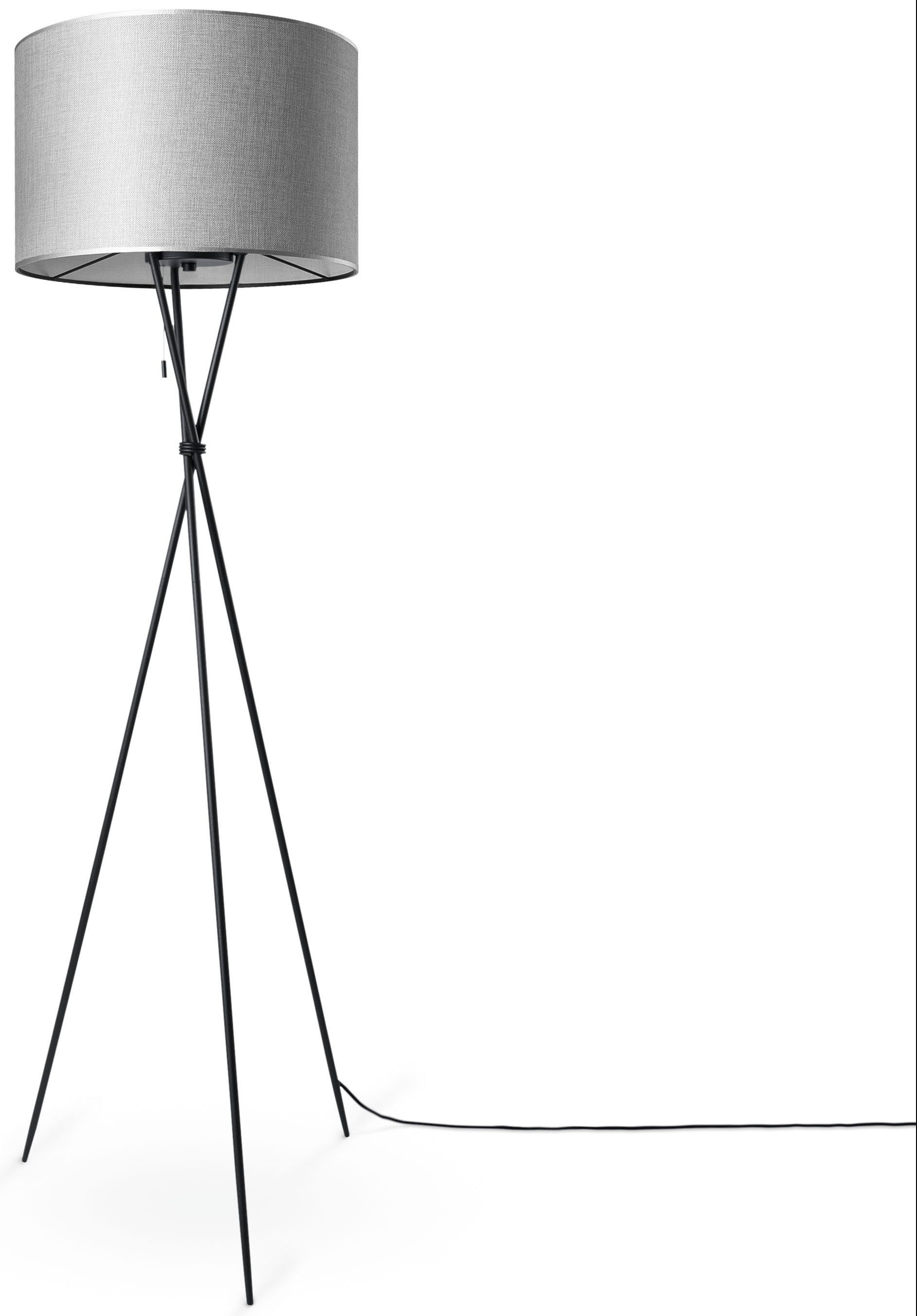 Paco Home Staande lamp KATE CANVAS UNI COLOR Woonkamer driepoot stoffen lampenkap vloerlamp textiel 