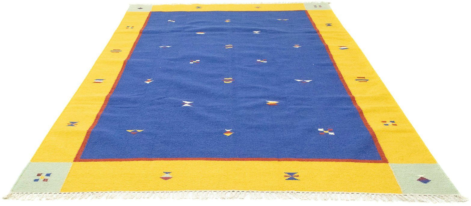morgenland Wollen kleed Kelim vloerkleed met de hand geweven blauw Laagpolig