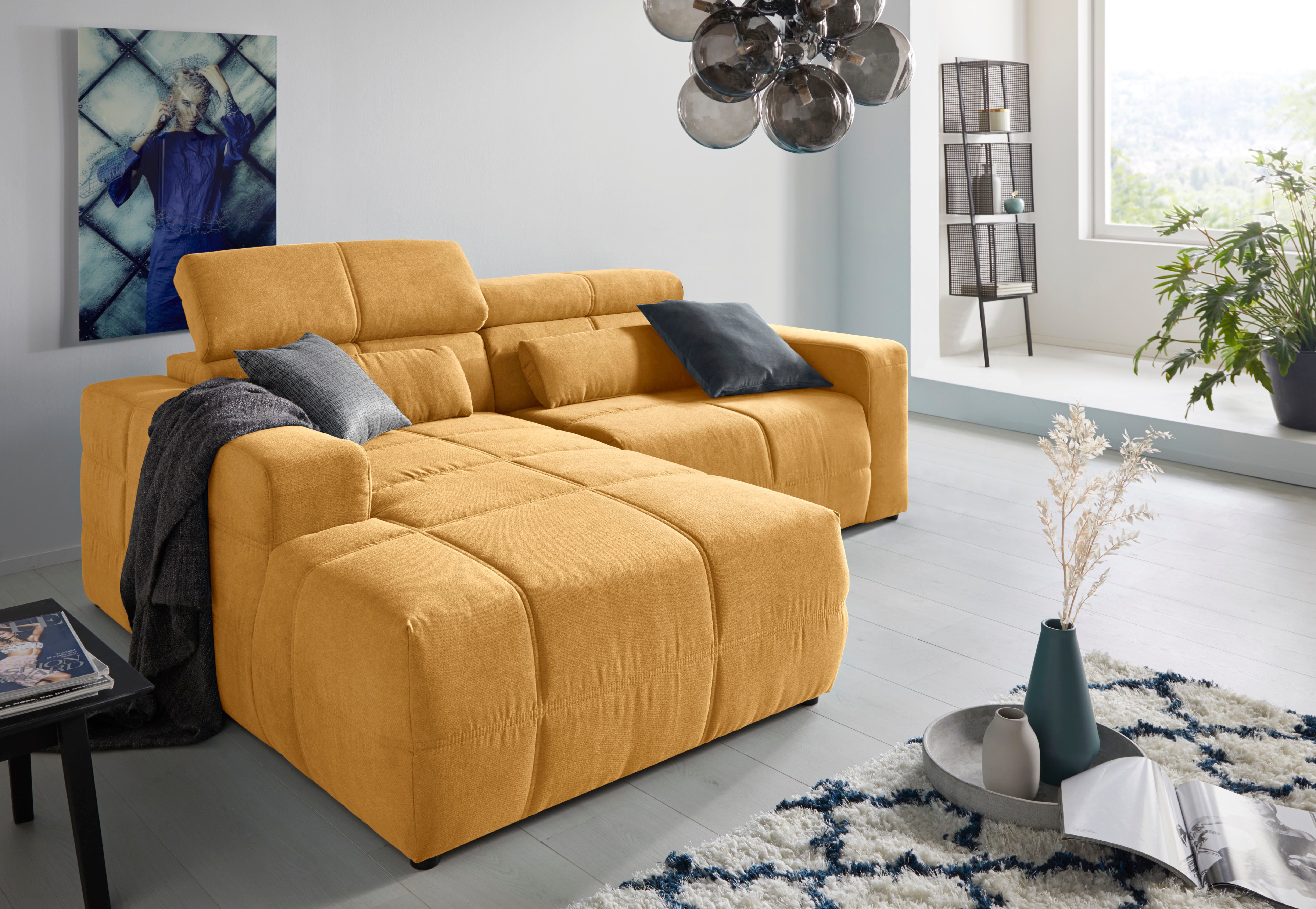 DOMO collection Hoekbank Brandon kleine versie BxDxH: 214x100x80 cm Met verstelbare hoofdsteun, ook in leer en cord, L-model oranje, hoekbanken,