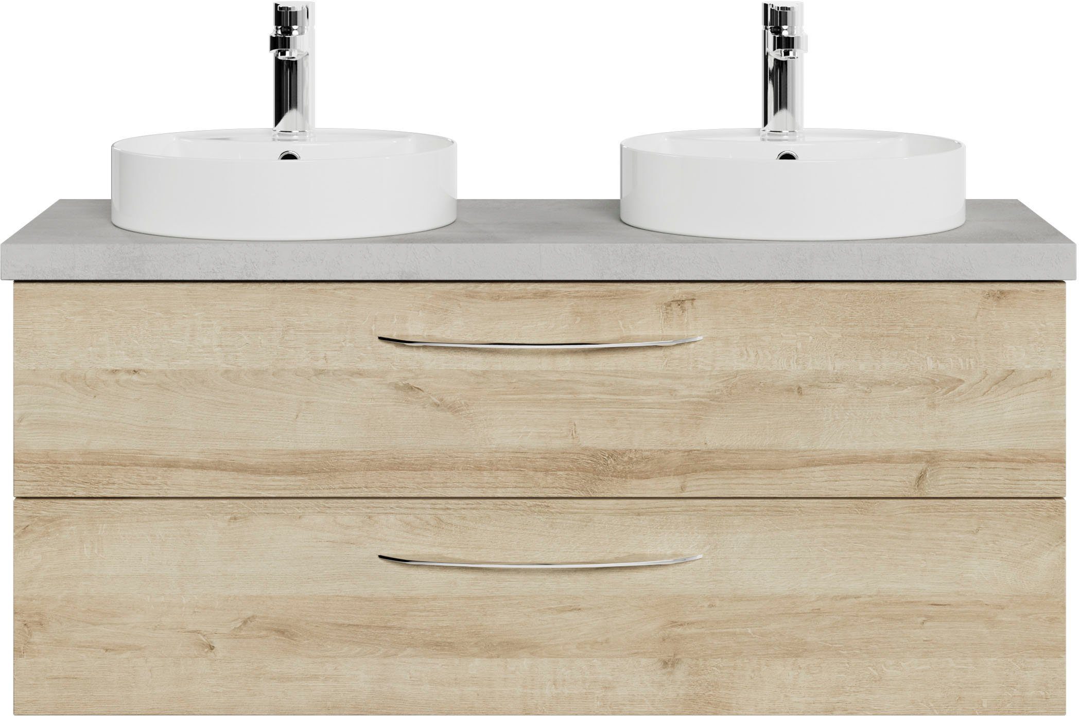Saphir Wastafelonderkast Serie 4035 twee keramieken opzetwasbakenk met onderkast, 118 cm breed Wastafelmeubel, 2 laden, inclusief ladedempers, grepen