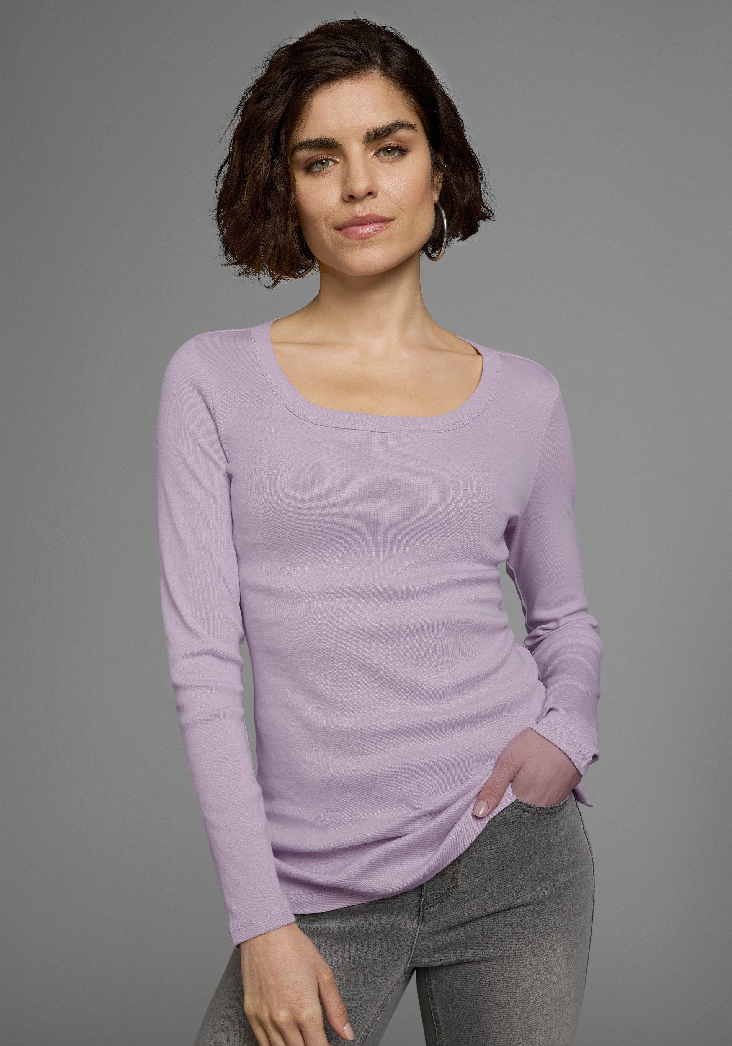 Flashlights Shirt met lange mouwen zeer figuurvolgende snit, ronde hals, van 100% katoen (set, 2-delig)