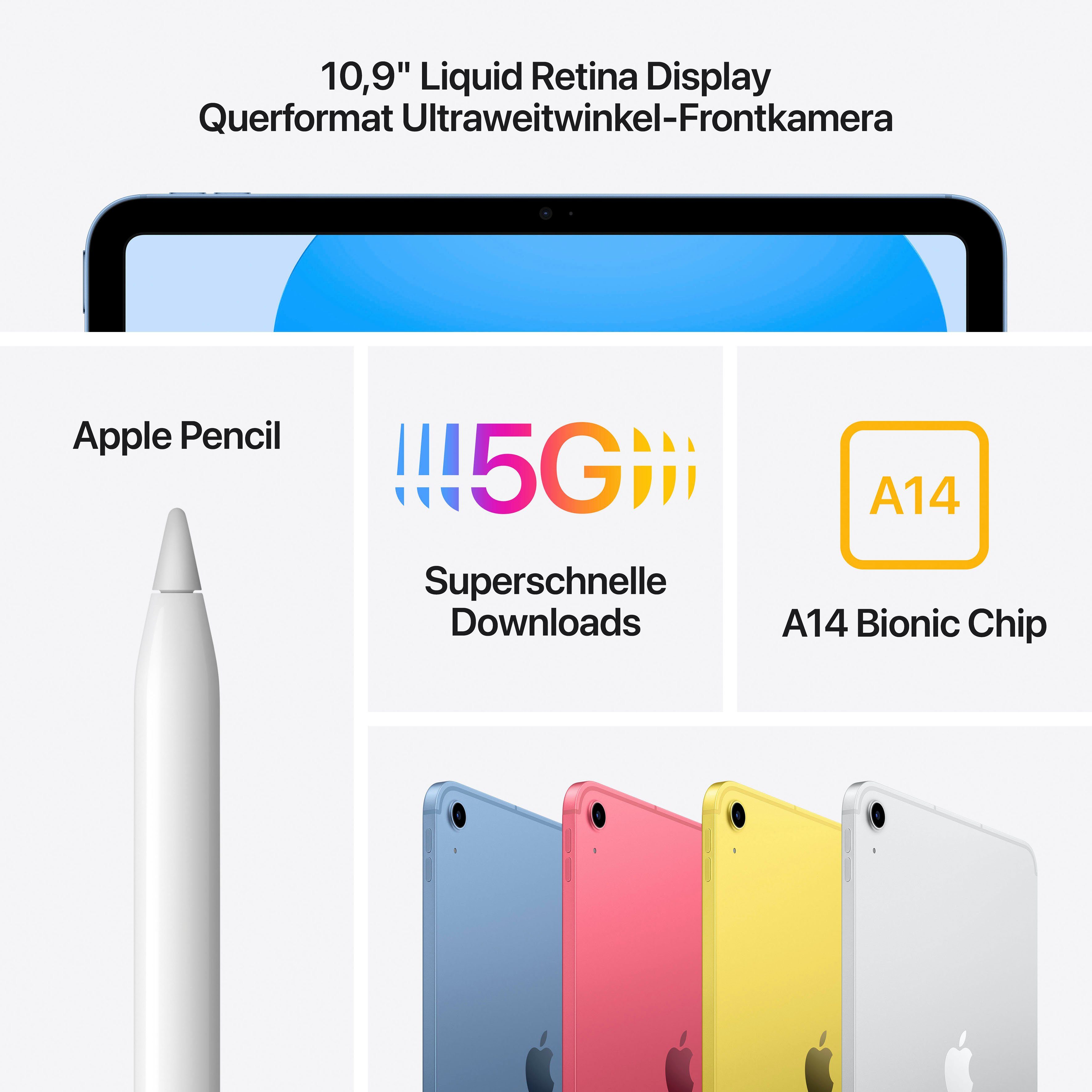 Apple Tablet iPad Wi-Fi + Cellular 10e Generation inclusief Poweradapter, 10,9", iPadOS