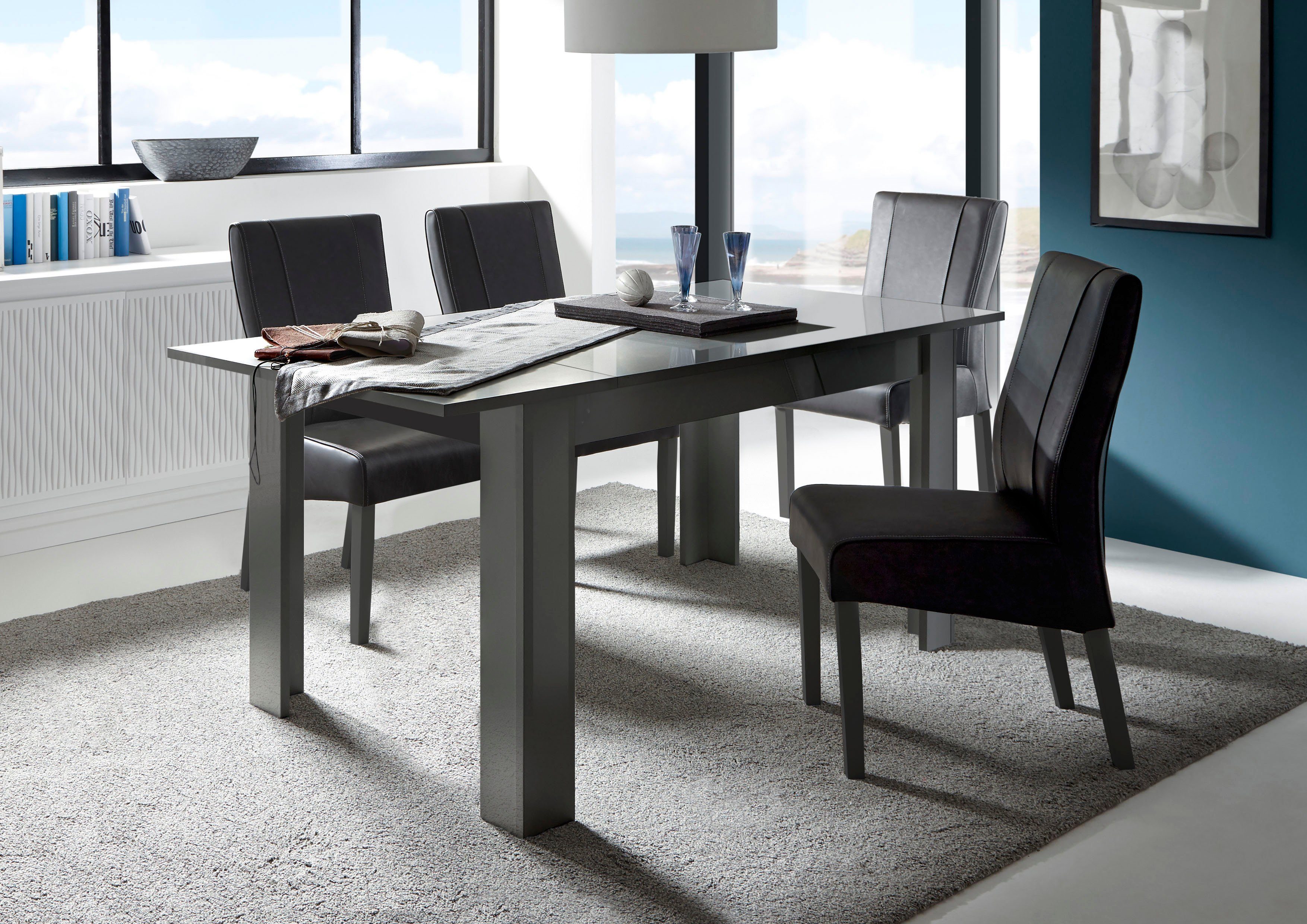 INOSIGN Eettafel Dama 137x90x79 cm (BxDxH), eettafel antraciet hoogglans lak moderne rechthoekige keukentafel, uitschuifbaar, uitbreidbaar tot 185 cm