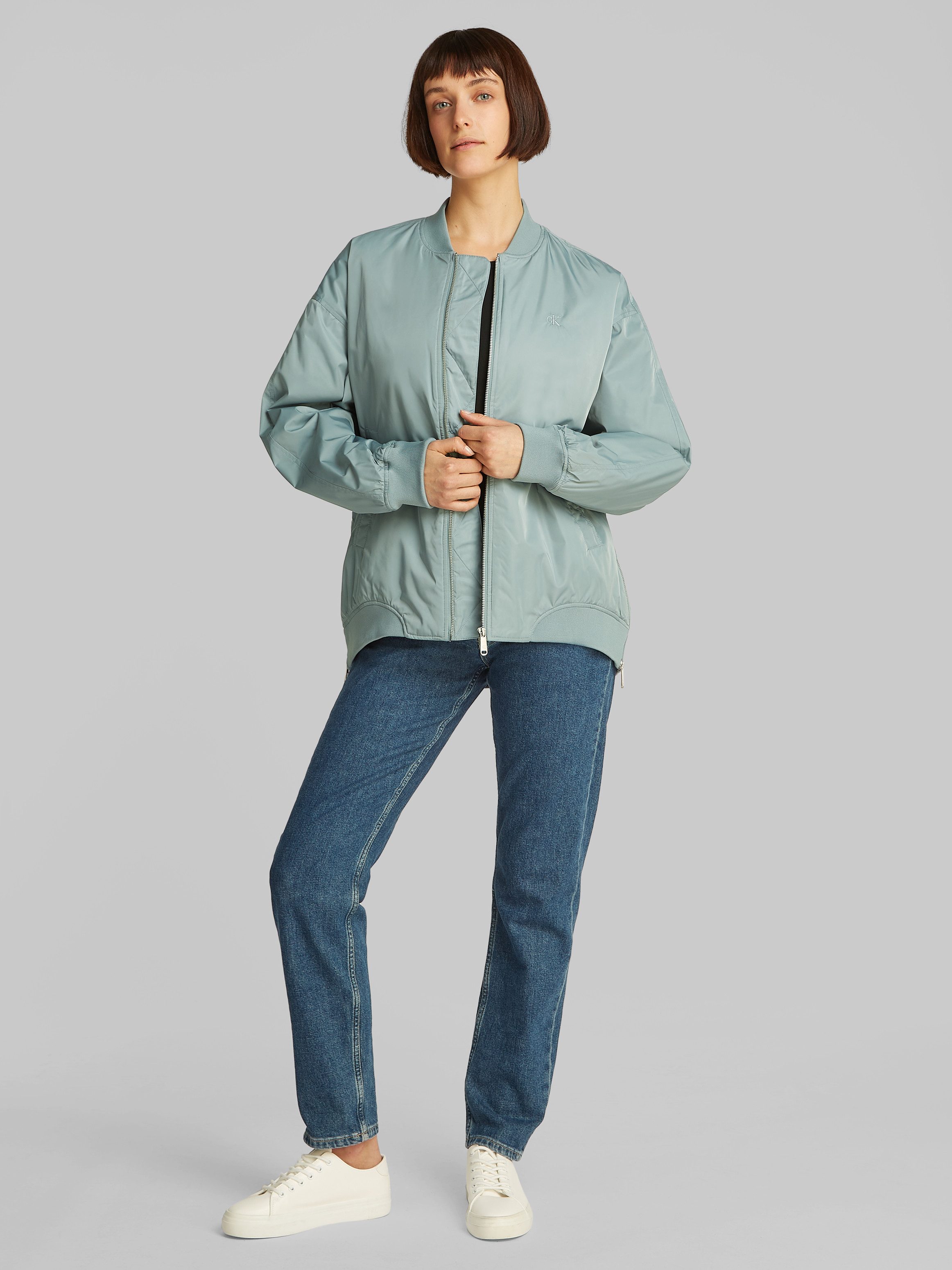 Calvin Klein Bomberjack LONG BOMBER met logo-opdruk tailleafsluiting versmald door elastiek