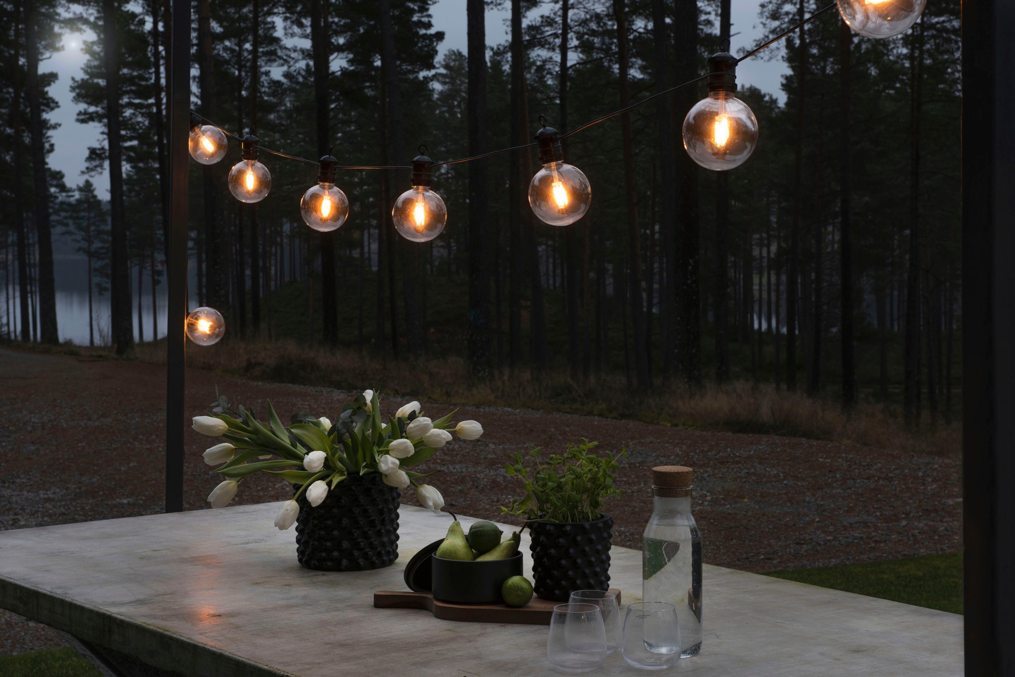 KONSTSMIDE Led-lichtsnoer LED solar biertuinketting, 10 amberkleurige diodes, timer Afstandsbediening dimbaar, 8 lichtfuncties, zonnebox oplaadbaar via USB (2 stuks)