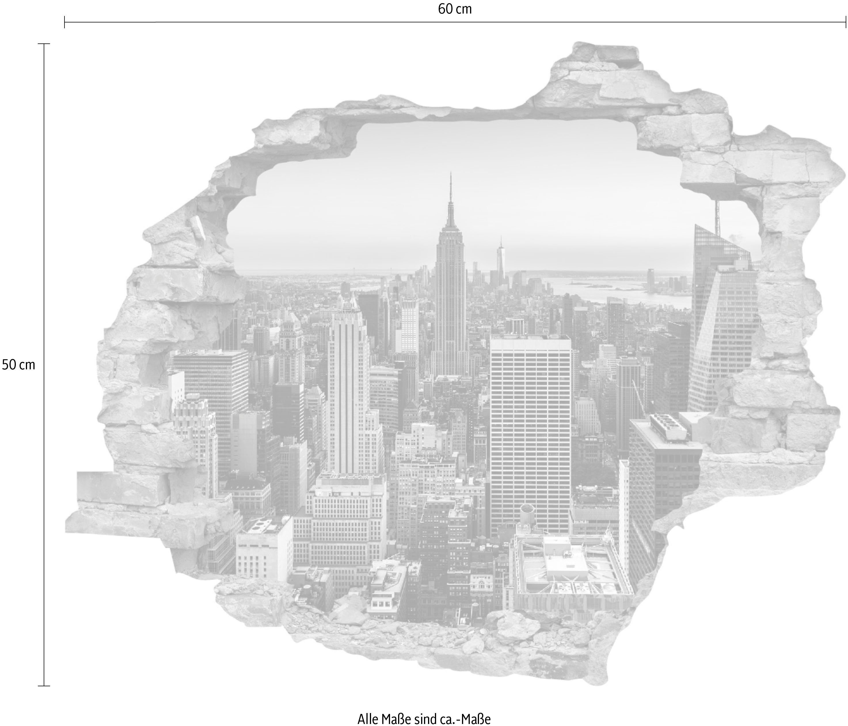 queence Wandfolie New York Muursticker, muurdecoratie, zelfklevend, 3D, muurdurchbraak (1 stuk)