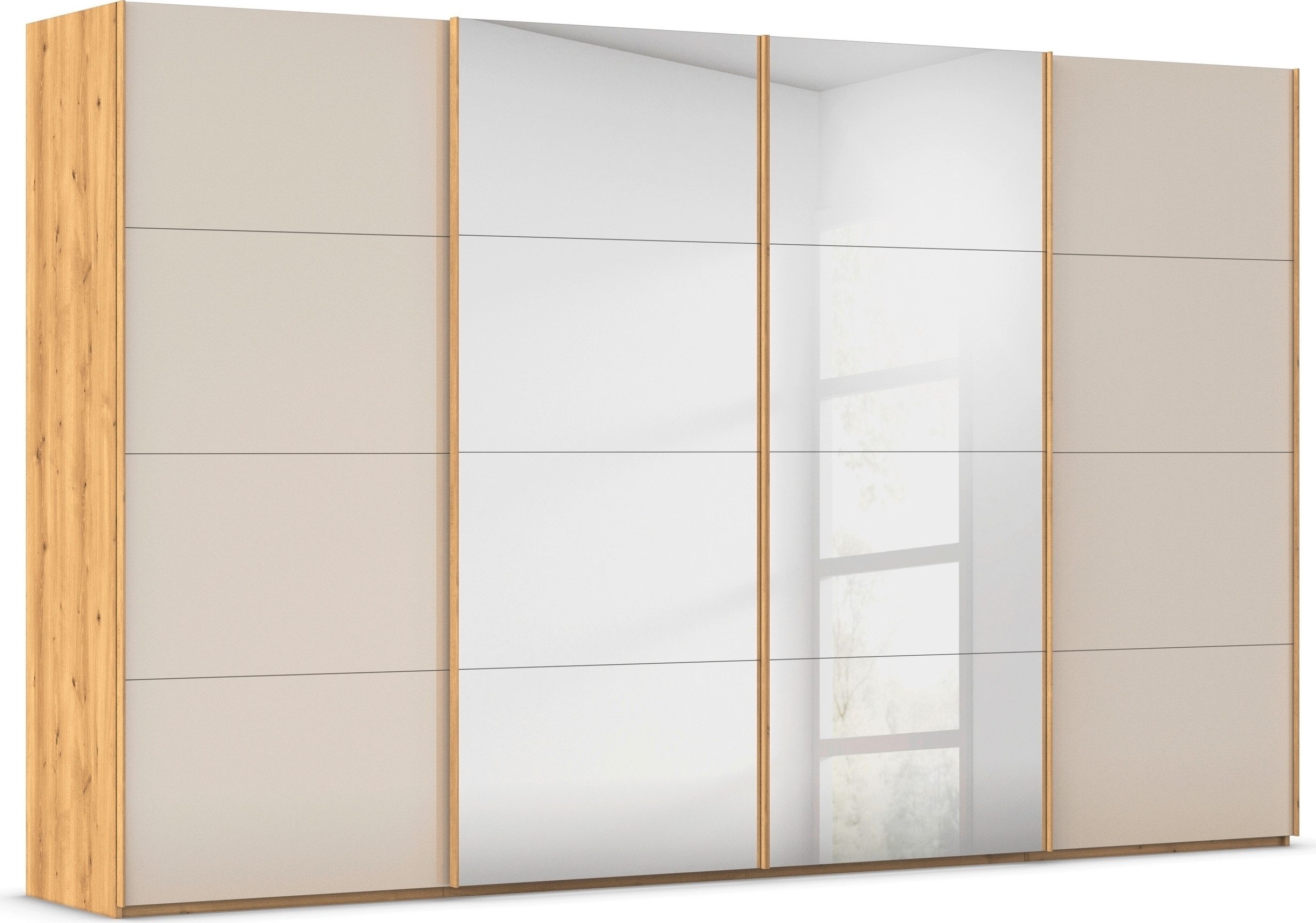 rauch Schuifdeurkast Kledingkast Kast Garderobe Slaapkamerkast SCALE-FYRA edel vierdelige deuren spiegel/glas-mix veel kleuren made in germany