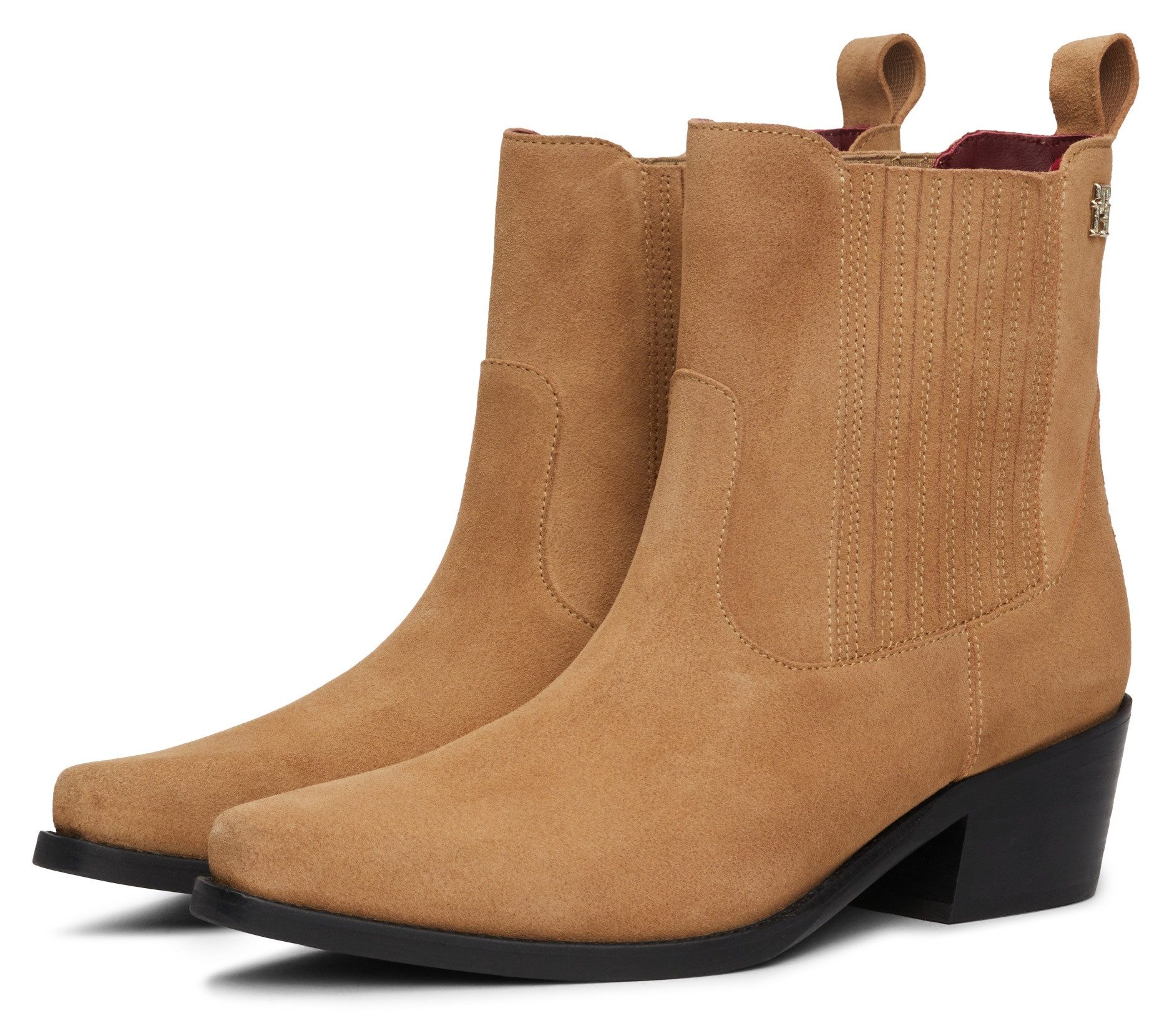 Tommy Hilfiger Cowboylaarsjes TH SUEDE COWBOY BOOT hakken, western enkellaars, enkellaars, laarzen in spitse vorm