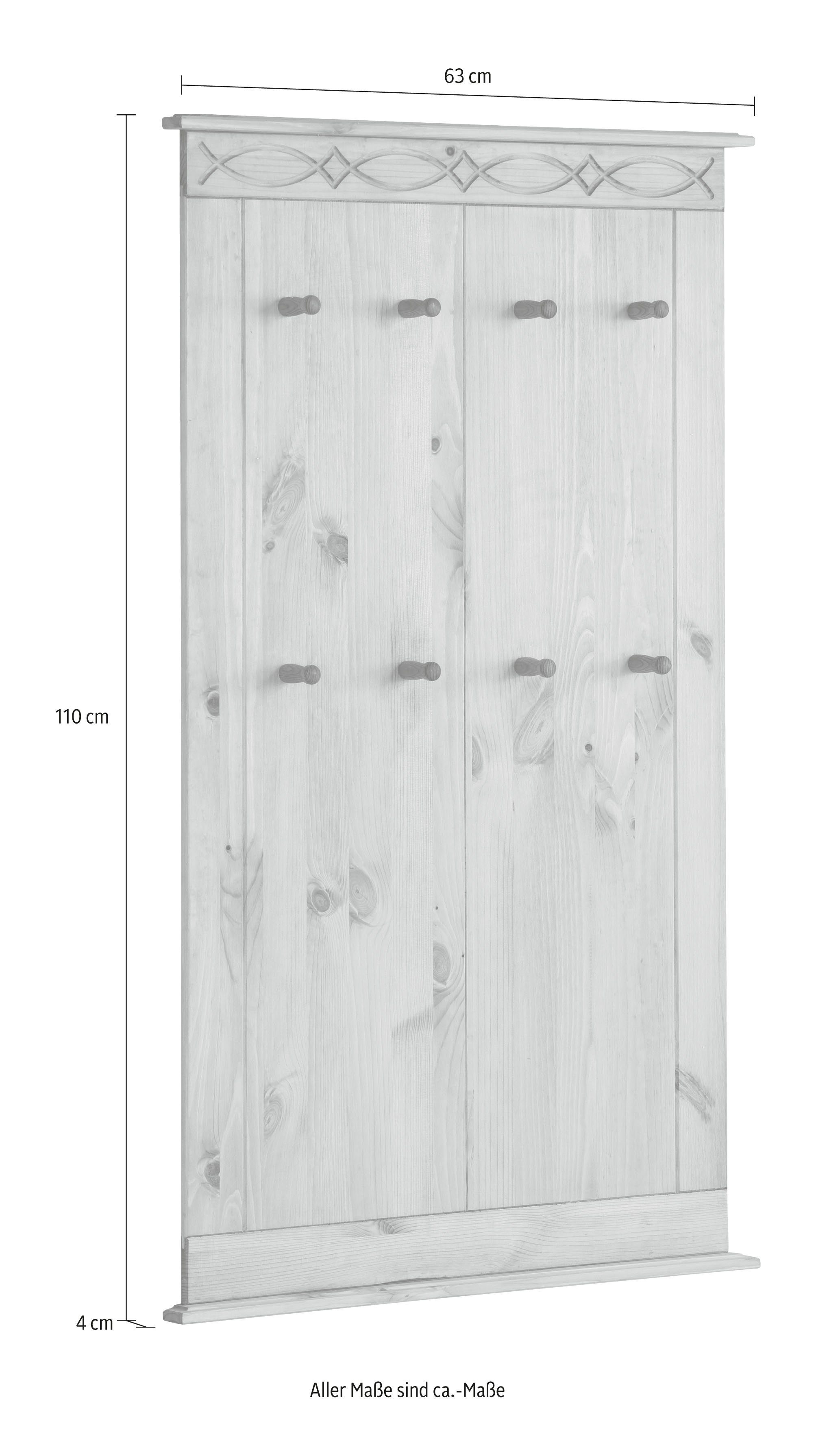 Home affaire Kapstokpaneel Indra van massief dennenhout, fsc®, 8 haken, discreet ornament