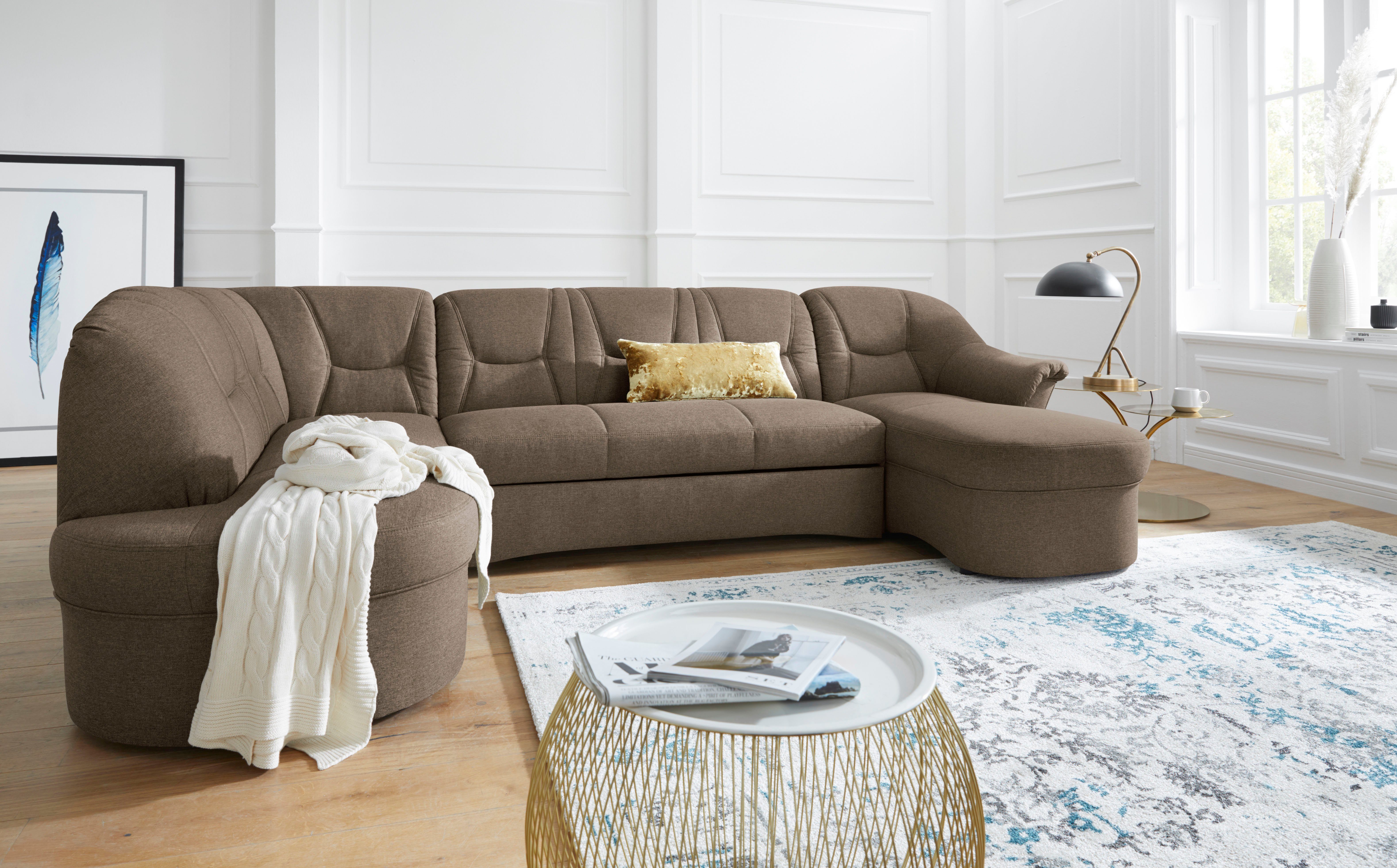 DOMO collection Zithoek Sarafina, tijdloos en comfortabel, optioneel met veren, U-vorm bruin, zithoeken, Breedte ligoppervlak: 112 cm, Lengte