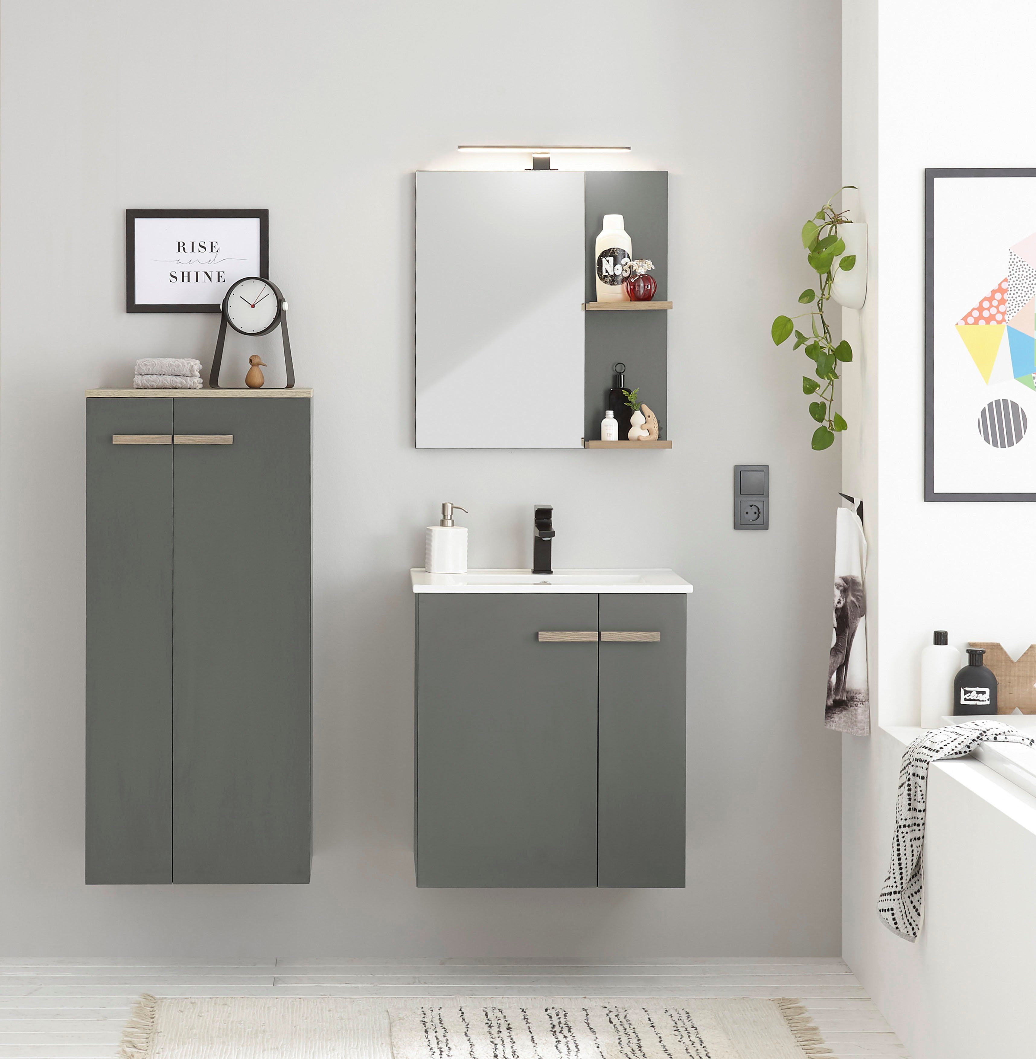 Places of Style Badkamerserie SOLiD, Badmöbel-Set, Bad im modernen Design, 3-teiliges Badezimmer Totale breedte 130 cm, wastafelonderkast met inbouw-wasbak, halfhoge kast (3-delig)