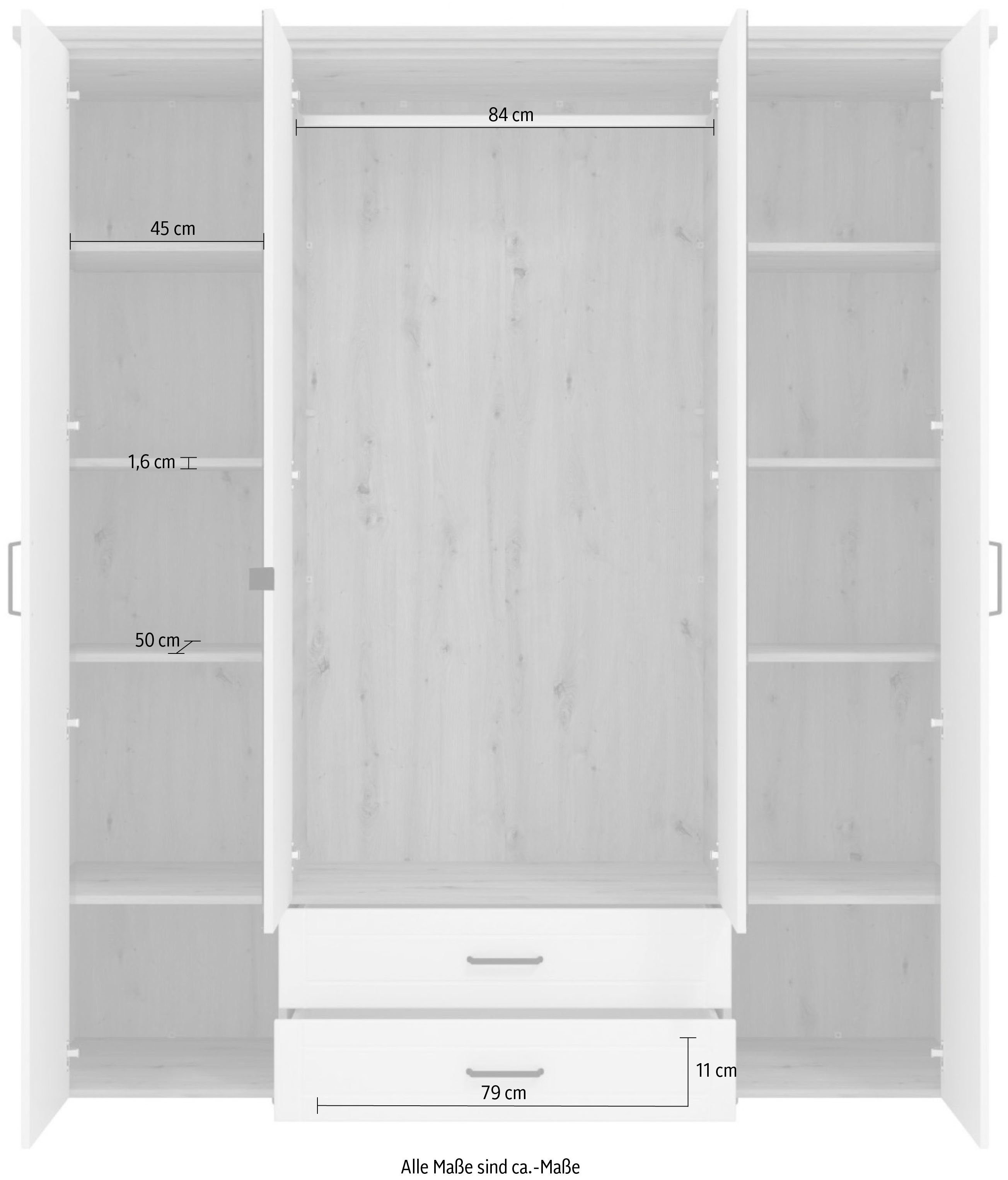Home affaire Kledingkast Valencia, complete binneninrichting en 2 lades, 190 cm breed Slaapkamerkast met landhuis cassette-look en zwarte handgrepen