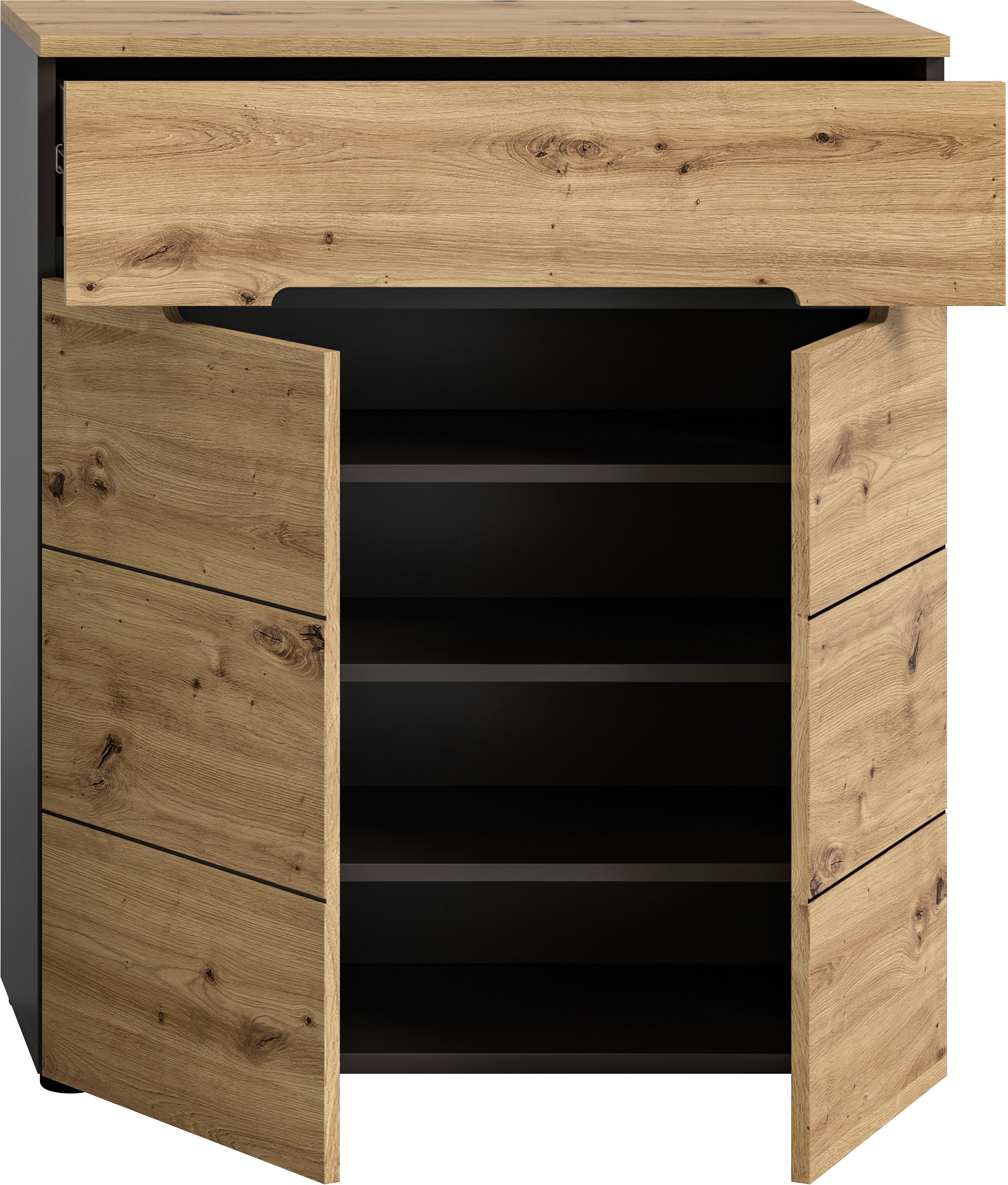 INOSIGN Schoenenkast Rehat, Breedte 80cm, Basaltgrijs/Artisan Eik, 2 deuren, 1 lade