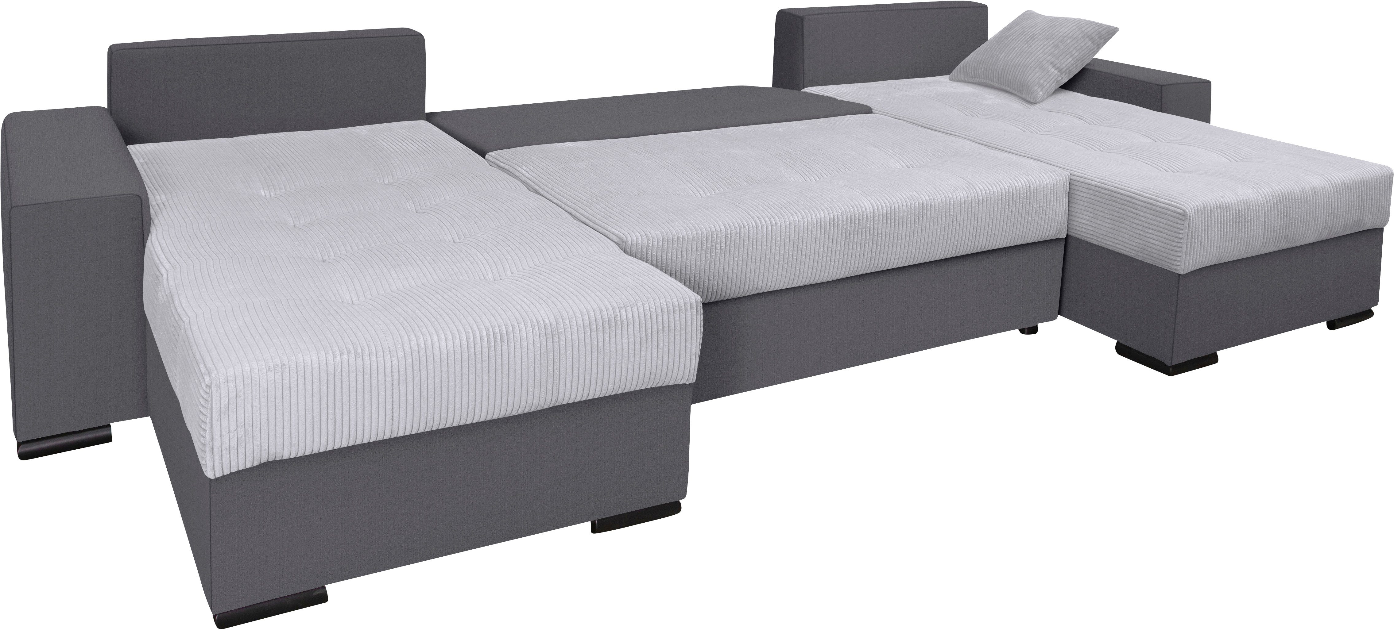 COLLECTION AB Zithoek XL-Josy U-vorm, breedte 313 cm, cord-/mix incl. bedfunctie, bedlade, met 4 gelijk grote rugkussens