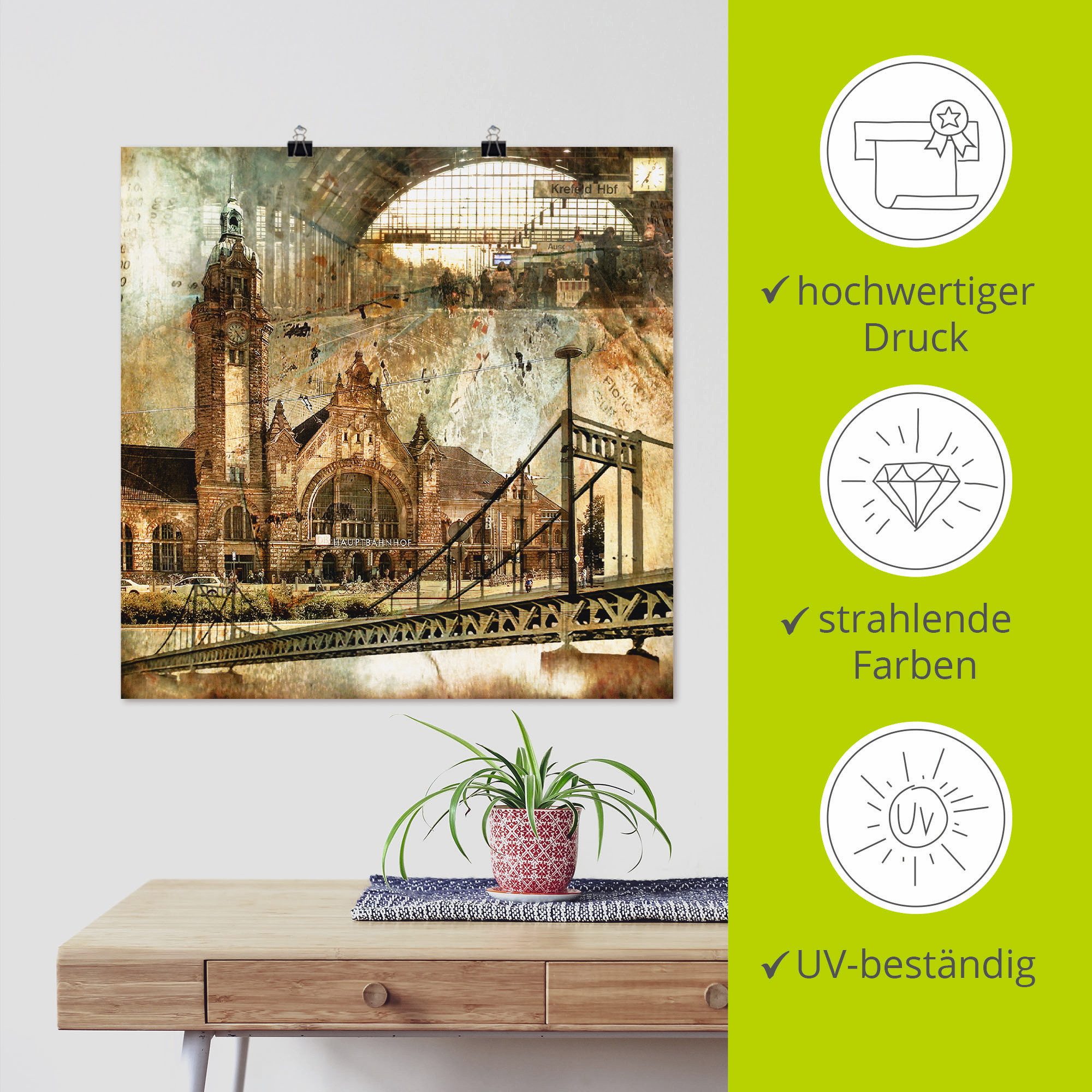 Artland Artprint Krefeld skyline abstracte collage als artprint op linnen, poster in verschillende formaten maten