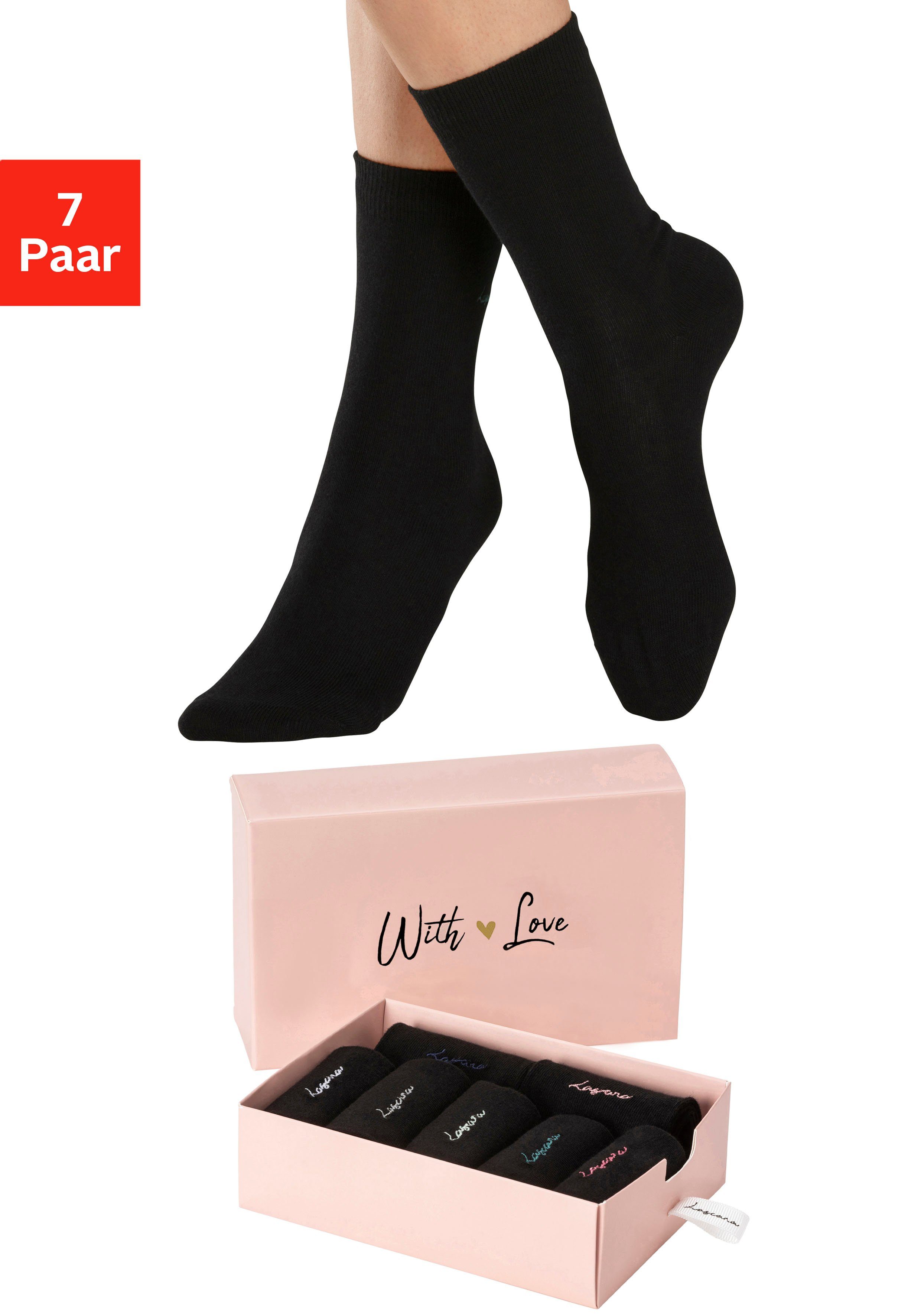 Lascana Basic sokken met hoogwaardig logoborduursel (box, 7 paar)