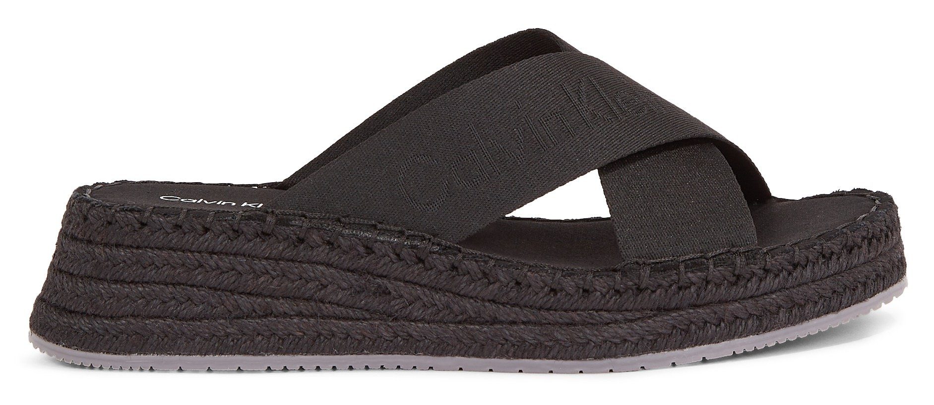 Calvin Klein Slippers SPORTY WEDGE ROPE SANDAL MR sleehak, zomerschoen, slippers met jute-afwerking aan de loopzool