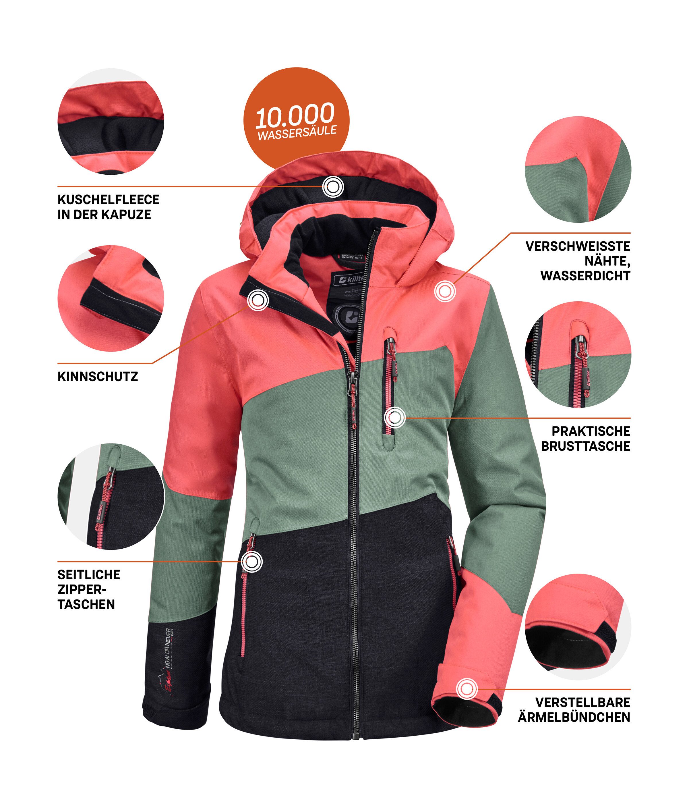 Killtec Outdoorjack Lynge GRLS JCKT B Waterdichte winterjas met capuchon, fleece, verstelbare mouwen